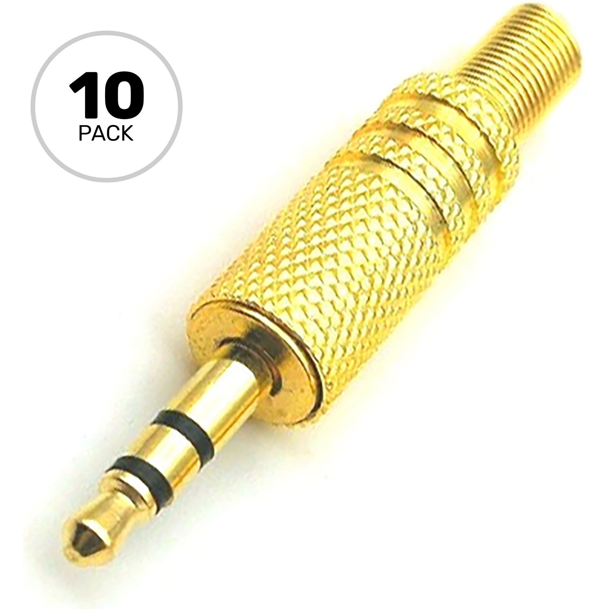 Performance Audio In-Line 3.5mm (1/8") TRS Stereo Male Plug (Gold, 10 Pack)