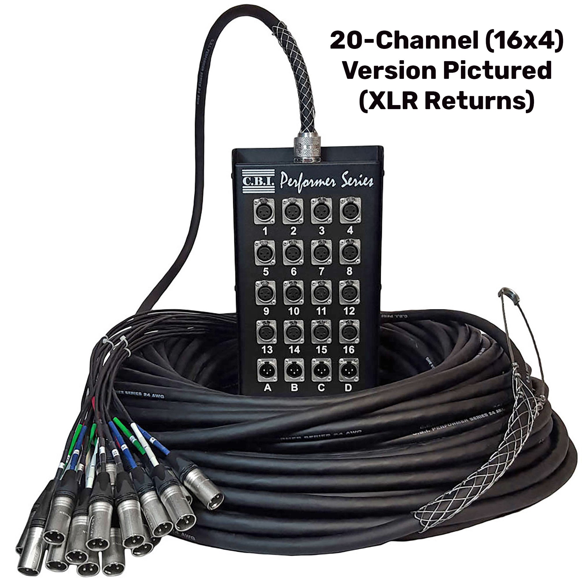 CBI MCA20-1604Q-100 20-Channel 16x4 Pro Stage Box Snake with 16 XLR Inputs, 4 1/4" Returns (100')