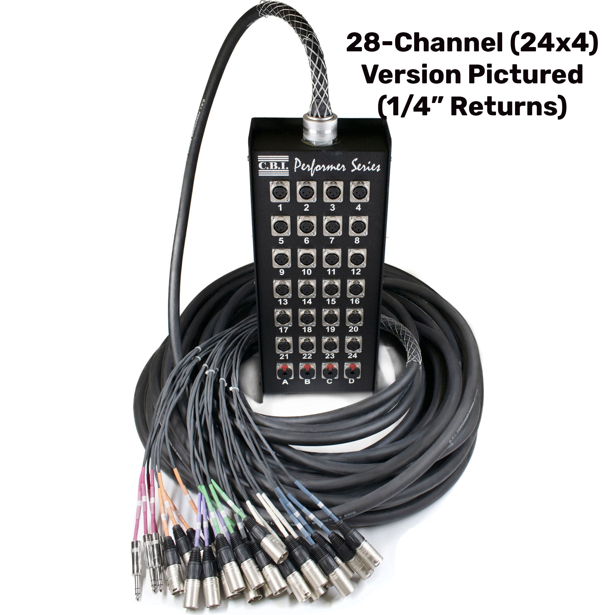 CBI MCA20-1604Q-100 20-Channel 16x4 Pro Stage Box Snake with 16 XLR Inputs, 4 1/4" Returns (100')