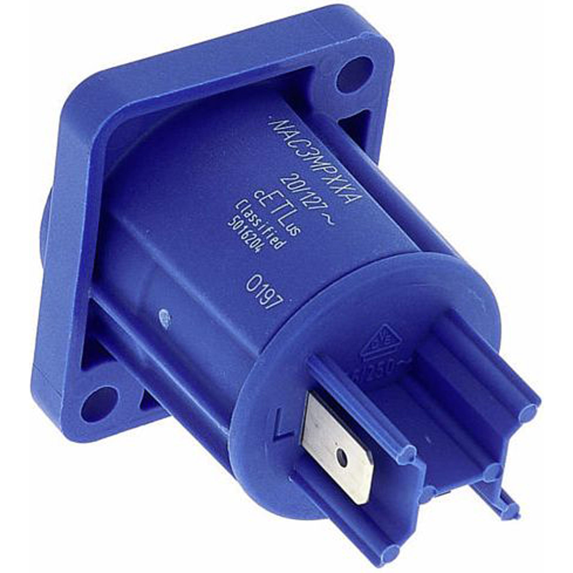 Neutrik NAC3MPXXA powerCON Chassis Connector with 3/16" Flat Tabs (Blue, Power In, Box of 100)