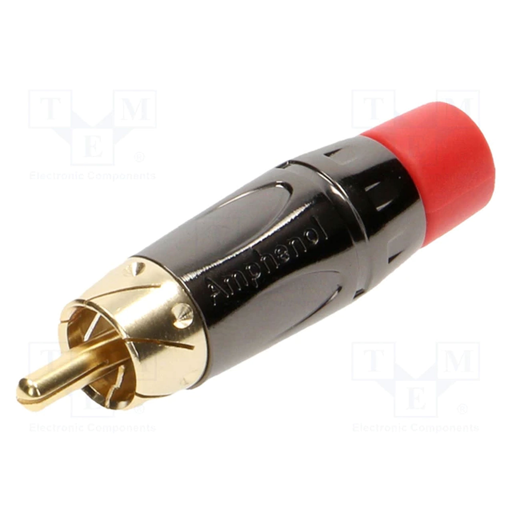 Amphenol ACPL-CRD Gold Plated Male RCA Phono Cable Mount Connector (Black Chrome/Red, 10 Pack)