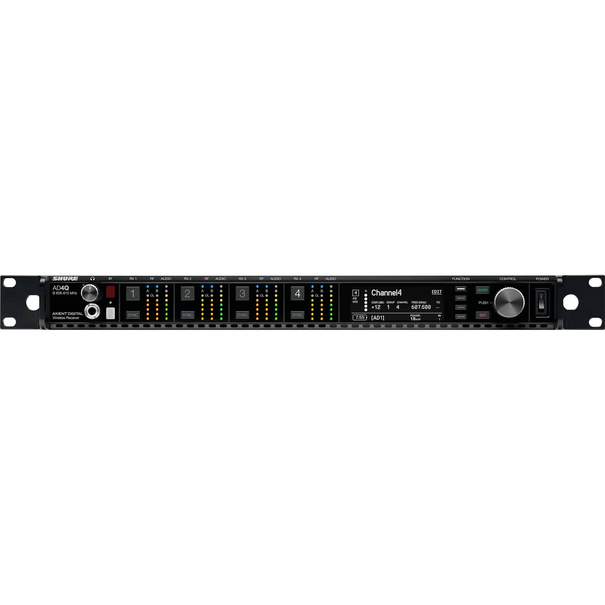 Shure AD4Q-DC-C Axient Digital Four-Channel Wireless Receiver with DC Power Module (C: 750-960 MHz)