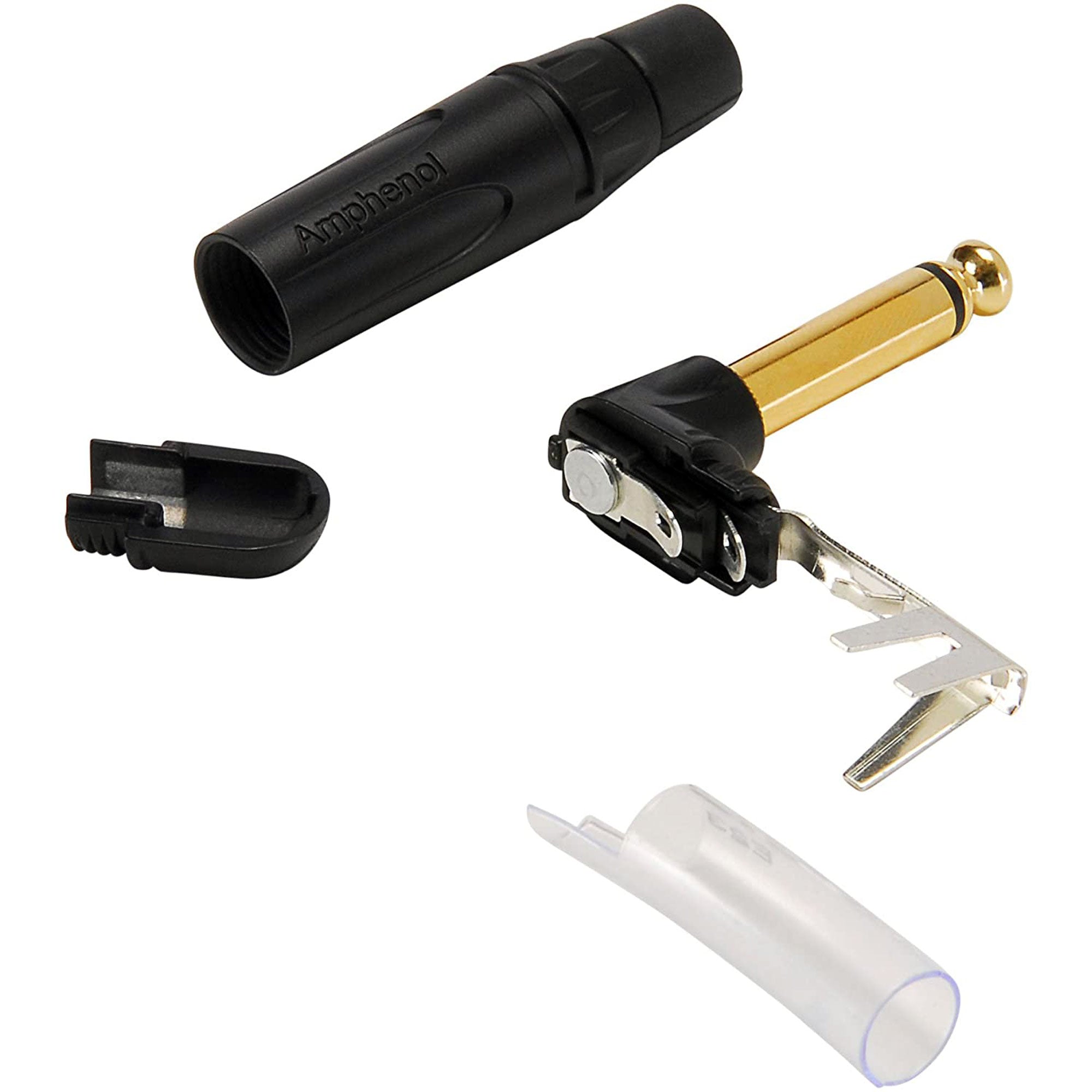 Amphenol ACPM-TB-AU Professional Right-Angle 1/4" TS Mono Phone Plug (Black/Gold)