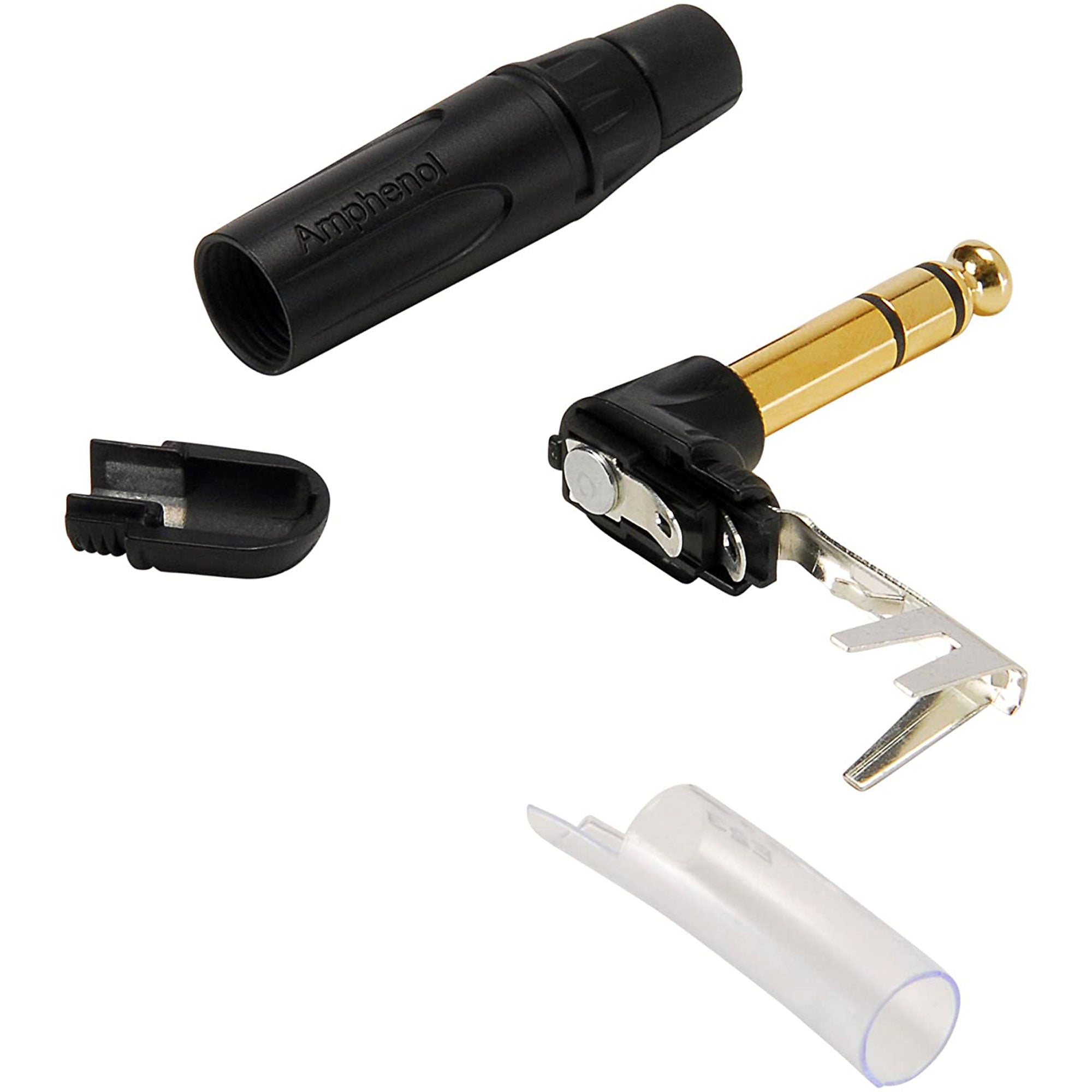 Amphenol ACPS-TB-AU Professional Right-Angle 1/4" TRS Stereo Phone Plug (Black/Gold, 10 Pack)