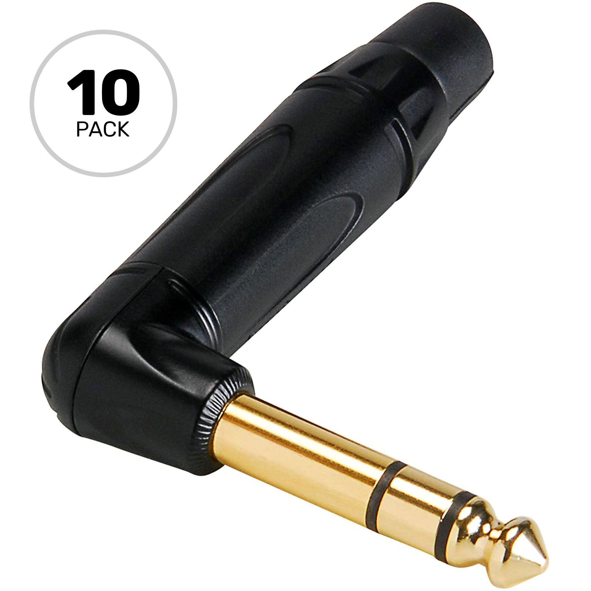 Amphenol ACPS-TB-AU Professional Right-Angle 1/4" TRS Stereo Phone Plug (Black/Gold, 10 Pack)