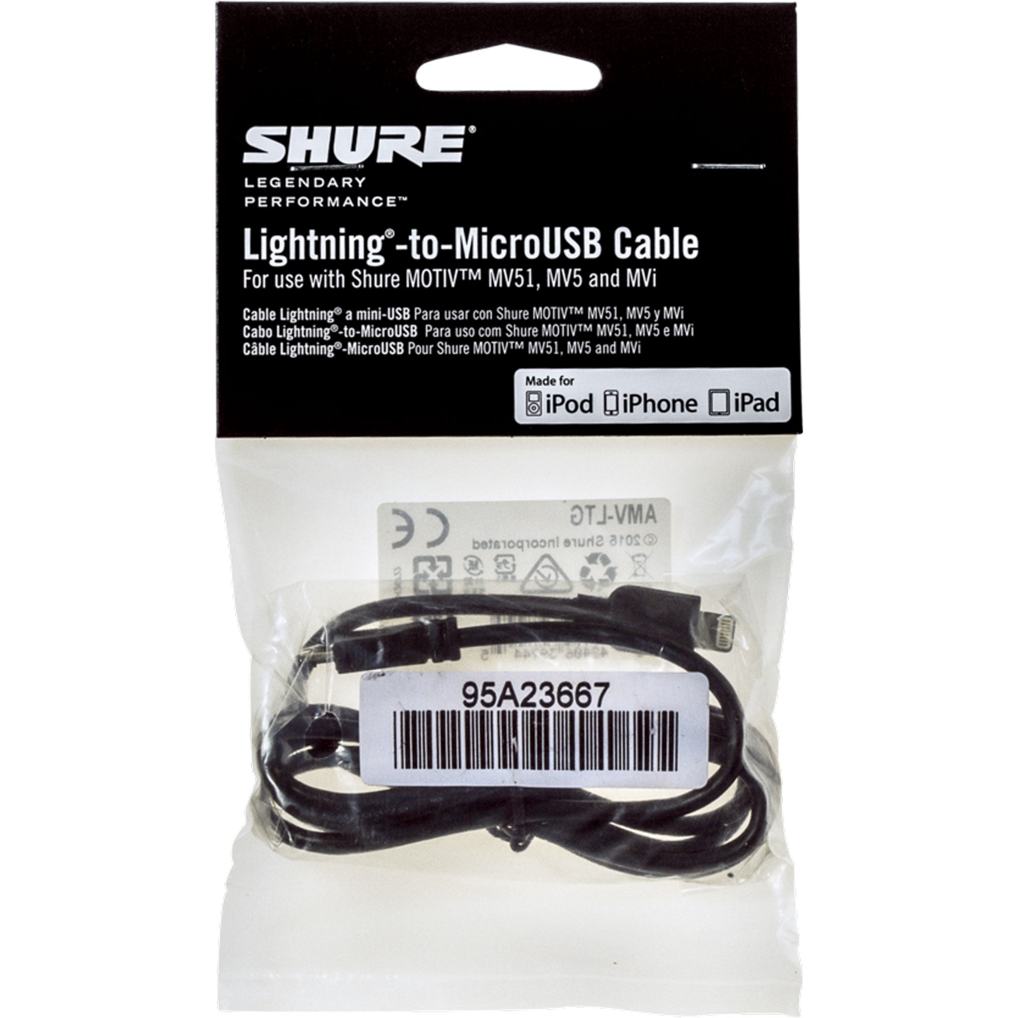 Shure AMV-LTG Lightning to Micro-USB Cable (3.3')