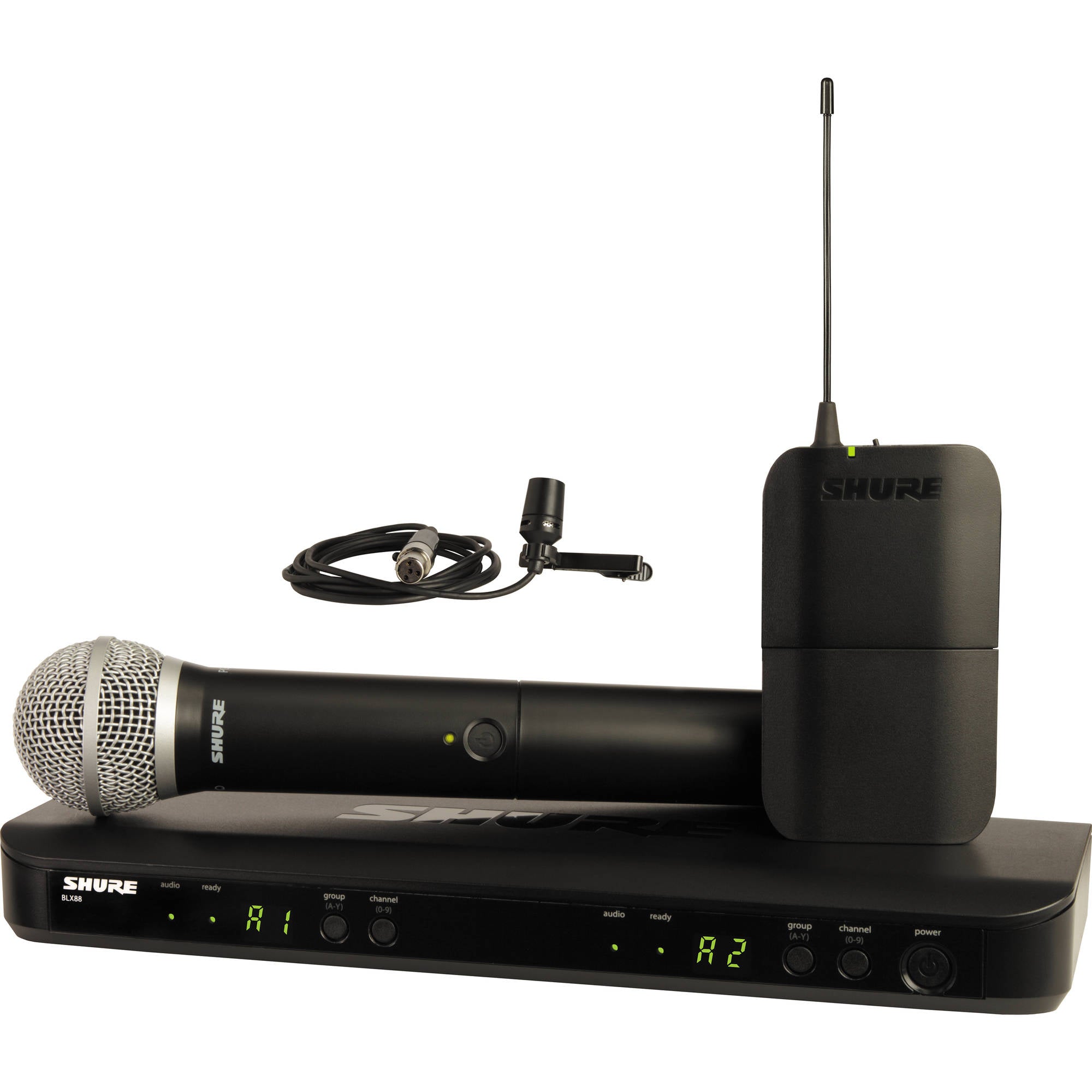 Shure BLX1288/CVL Dual-Channel Wireless Combo Lav & Handheld Microphone System (J11: 596-616 MHz)