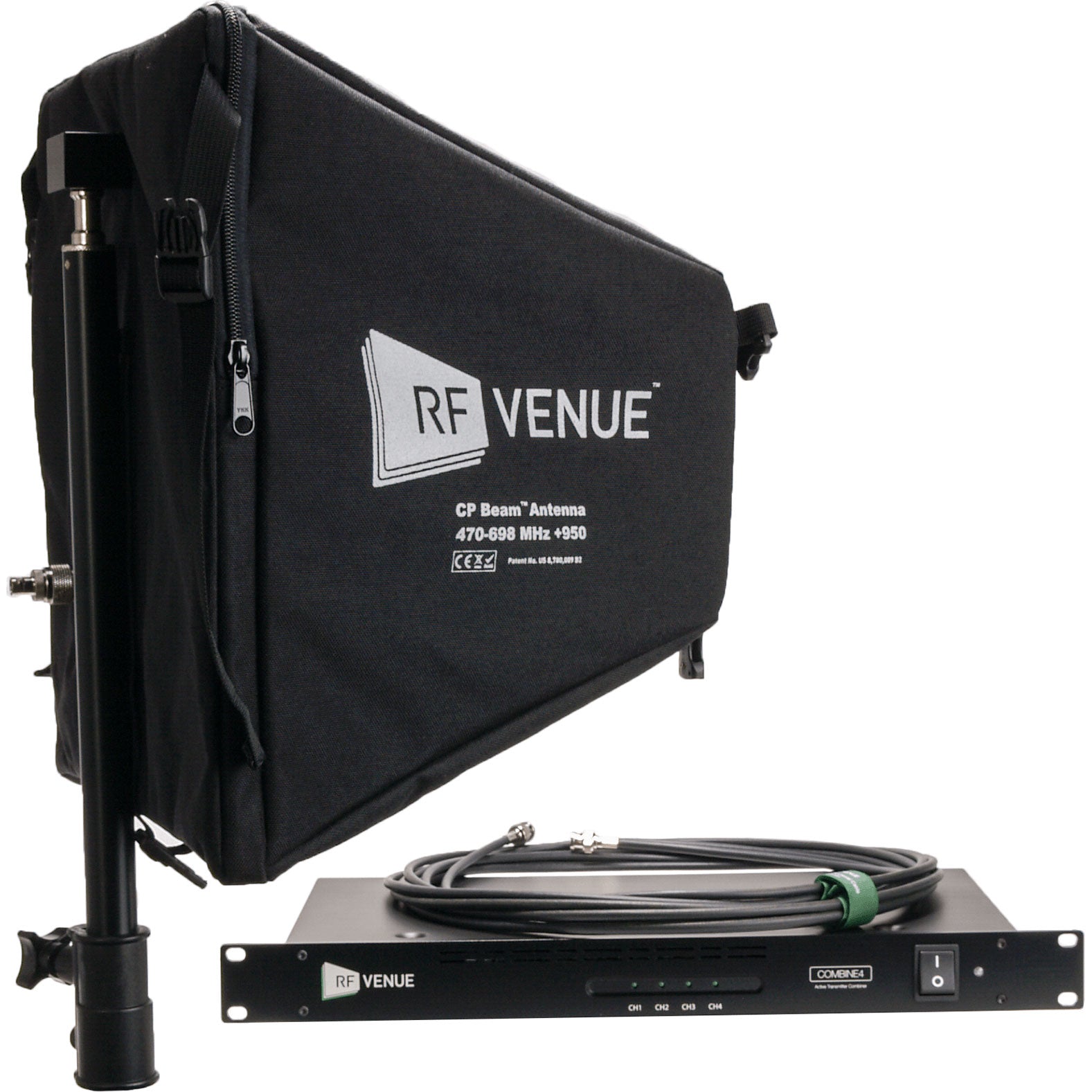 RF Venue COMB4CPB Combine4 4-Channel Antenna Combiner with CP Beam Antenna and Cable Bundle