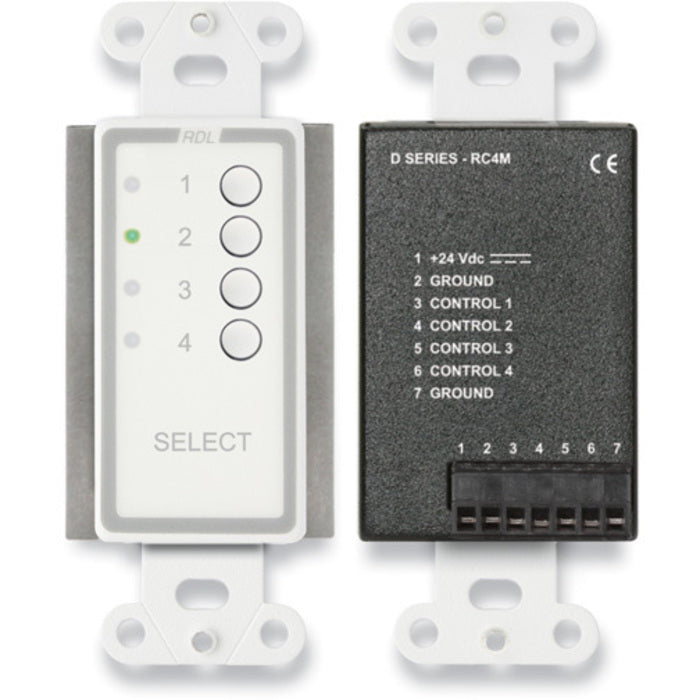 RDL D-RC4M 4 Channel Remote Control on Decora Plate (White)