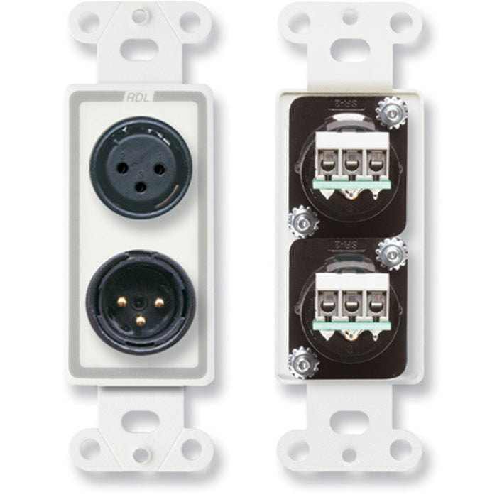 RDL D-XLR2 XLR 3-Pin Female & 3-Pin Male on Decora Plate (White)