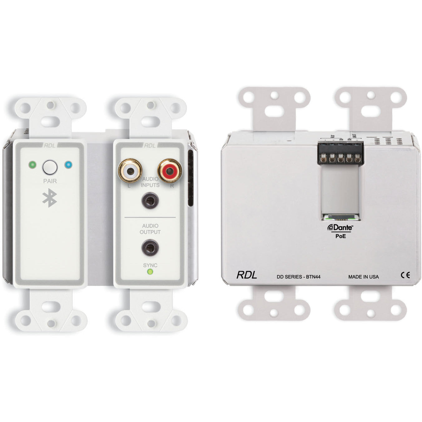 RDL DD-BTN44 Bi-Directional Line-Level/Bluetooth Dante Interface on Decora Plate (White)