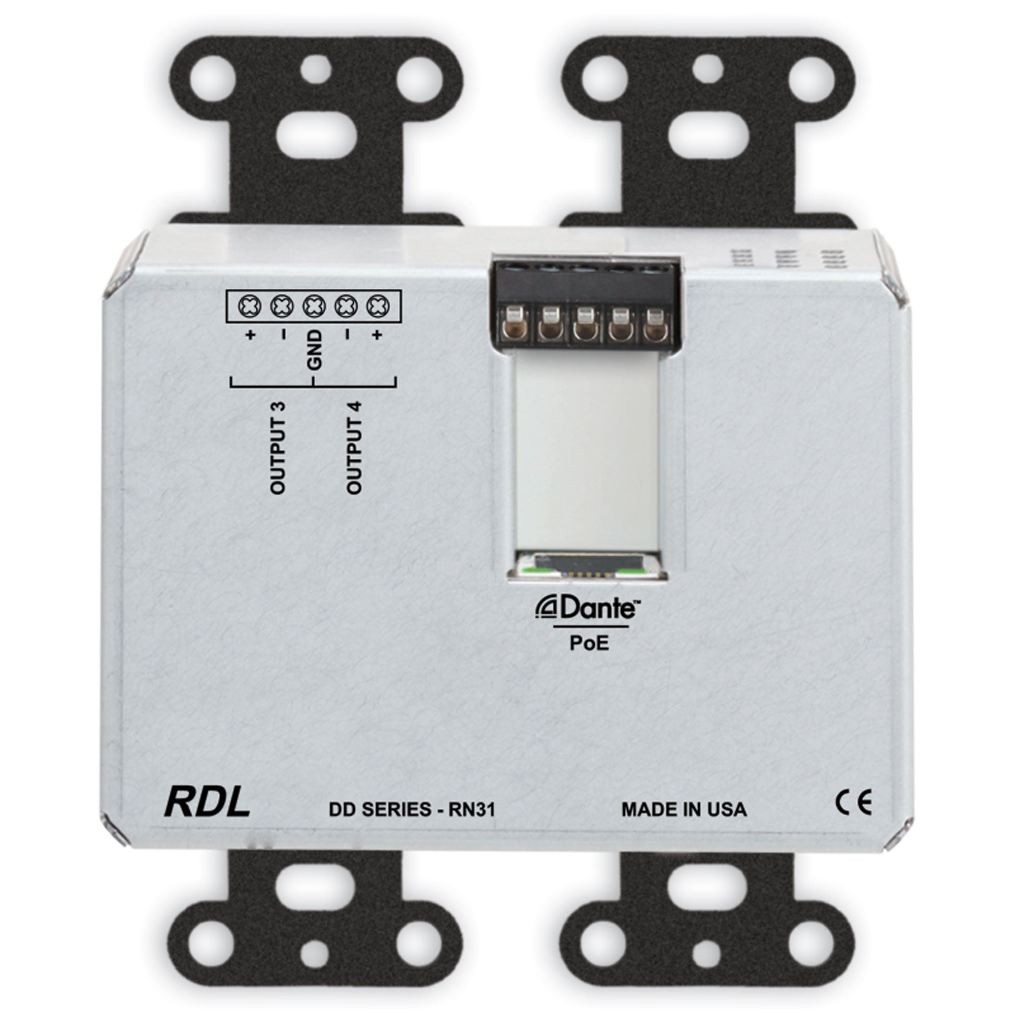 RDL DDB-RN31 Bi-Directional Mic/Line Dante Interface 4x4 on Decora Plate (Black)