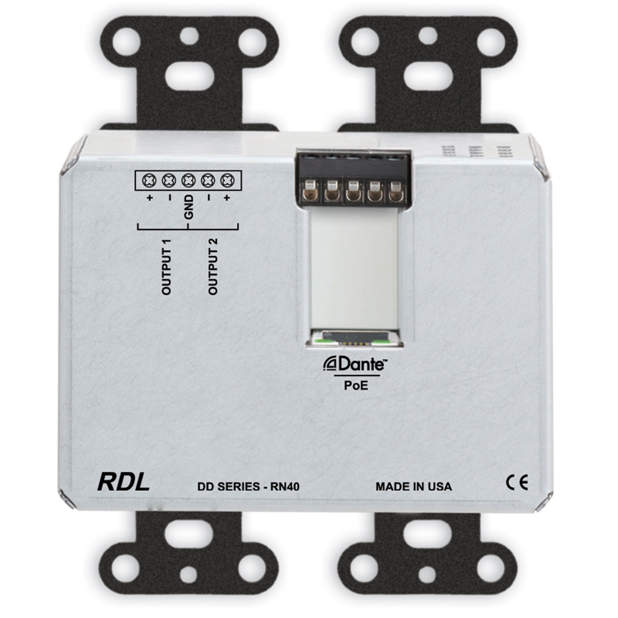 RDL DDB-RN40 Bi-Directional Mic/Line Dante Interface 4x2 on Decora Plate (Black)