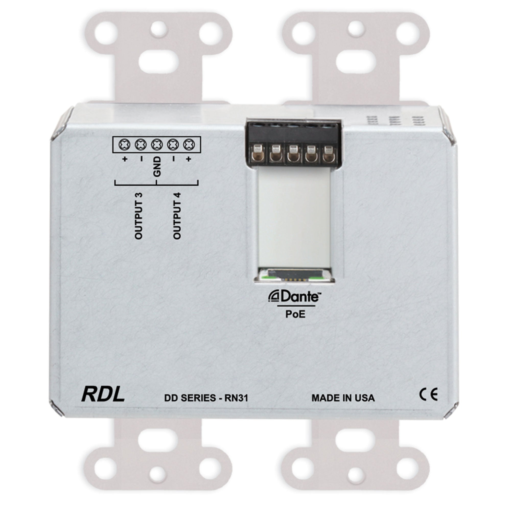 RDL DDS-RN31 Bi-Directional Mic/Line Dante Interface 4x4 on Decora Plate (Stainless Steel)