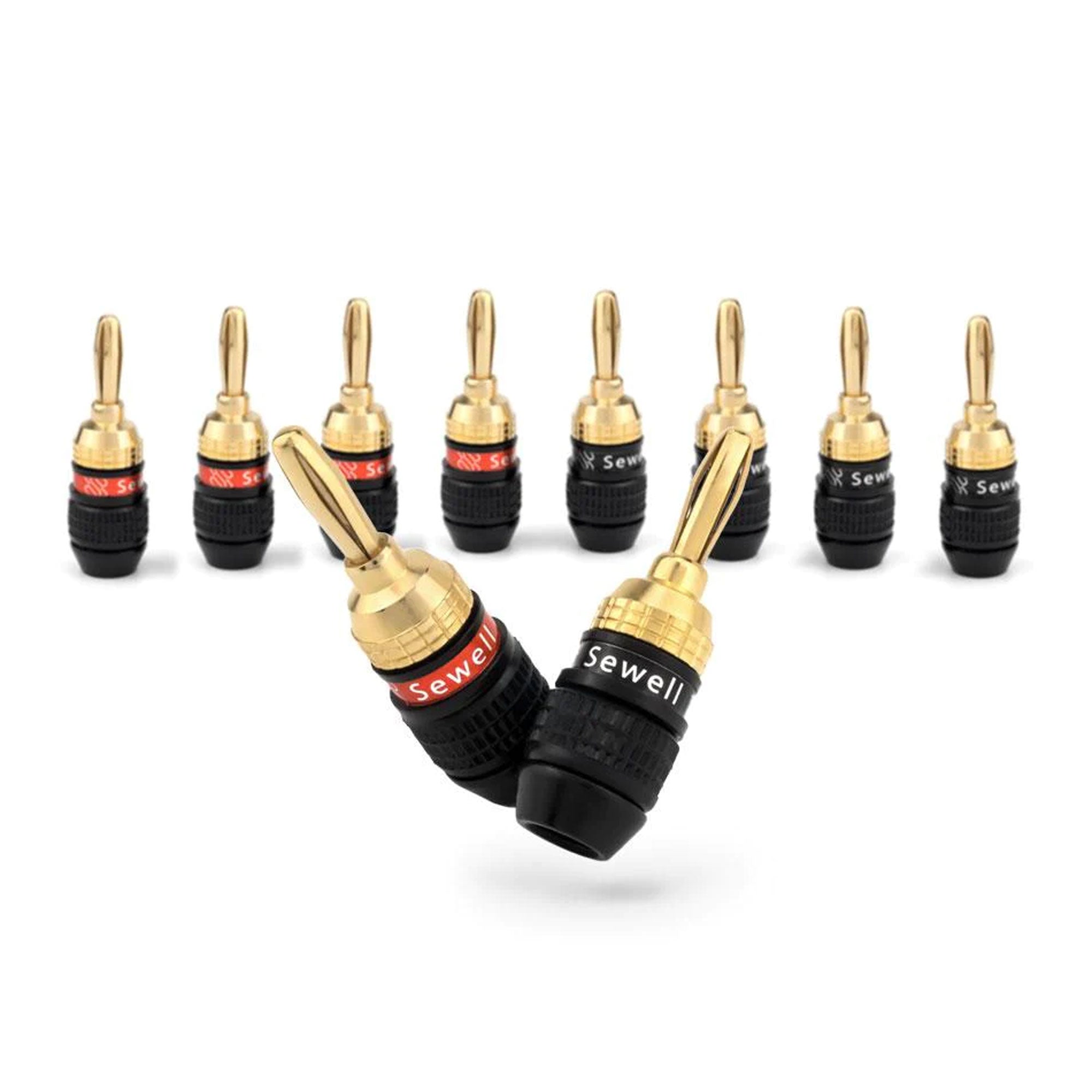 Sewell Deadbolt Gold Plated Compression Banana Plugs Box of 12 Pairs (12 Red & 12 Black)