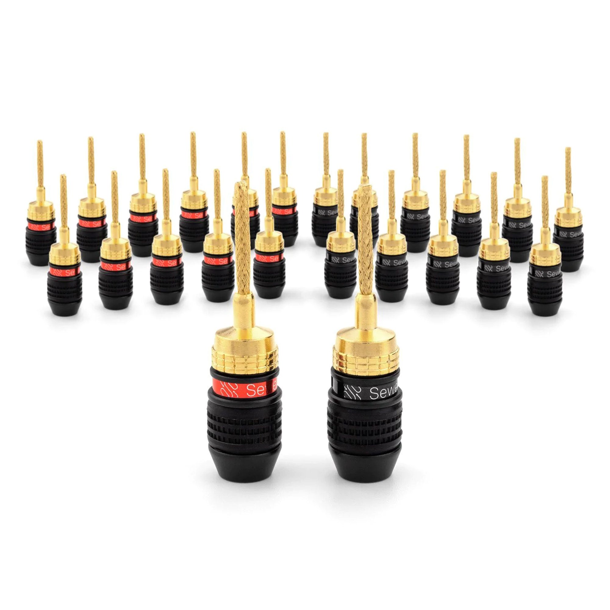 Sewell Deadbolt Gold Plated Compression Flex Pin Speaker Plugs Box of 12 Pairs (12 Red & 12 Black)