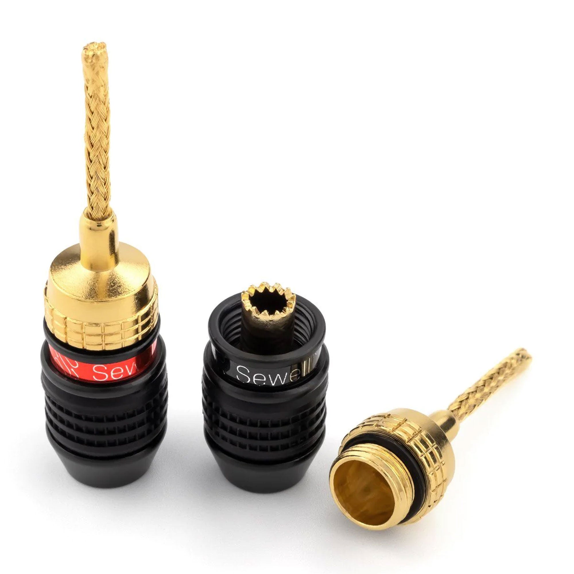 Sewell Deadbolt Gold Plated Compression Flex Pin Speaker Plugs (1 Red & 1 Black)