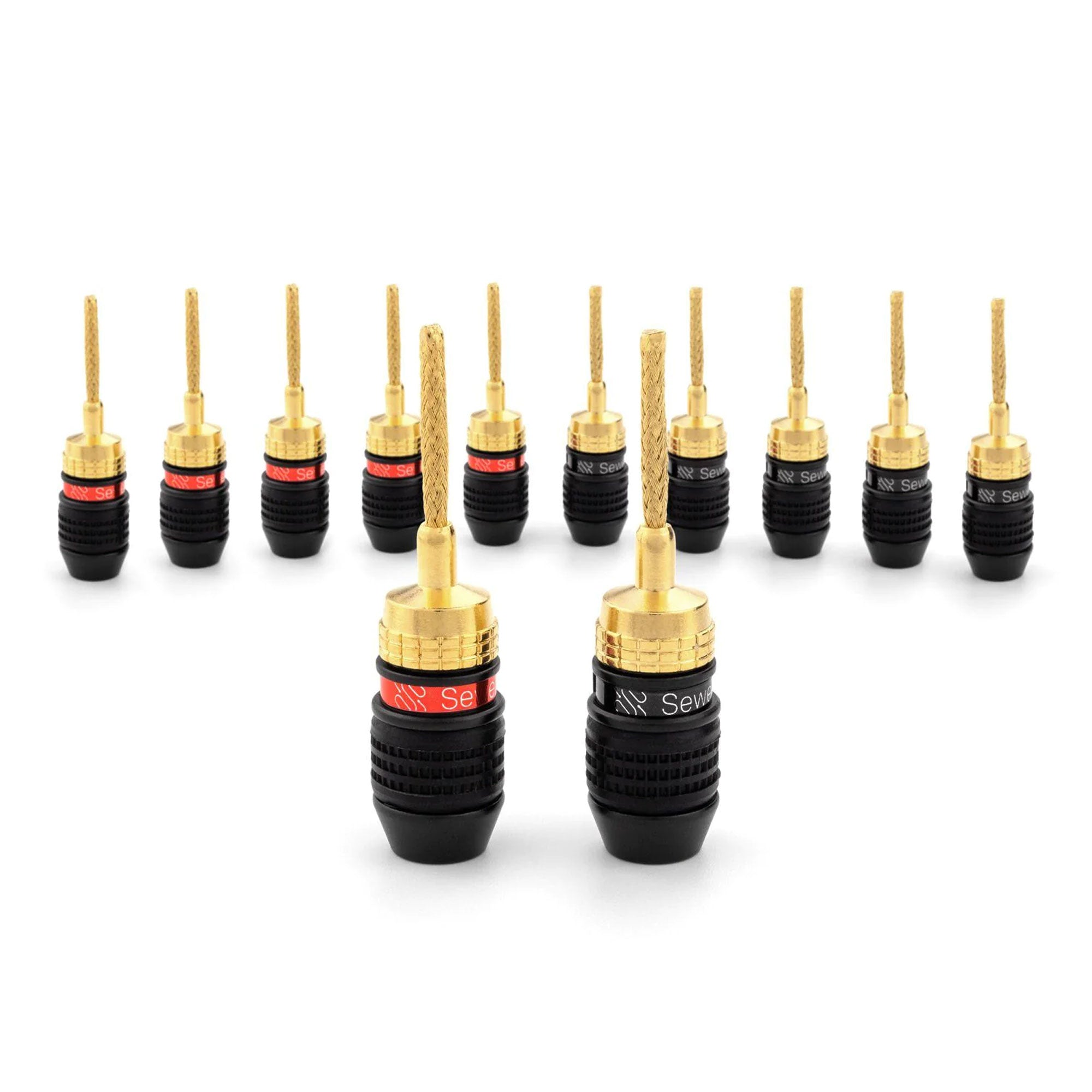 Sewell Deadbolt Gold Plated Compression Flex Pin Speaker Plugs Box of 12 Pairs (12 Red & 12 Black)