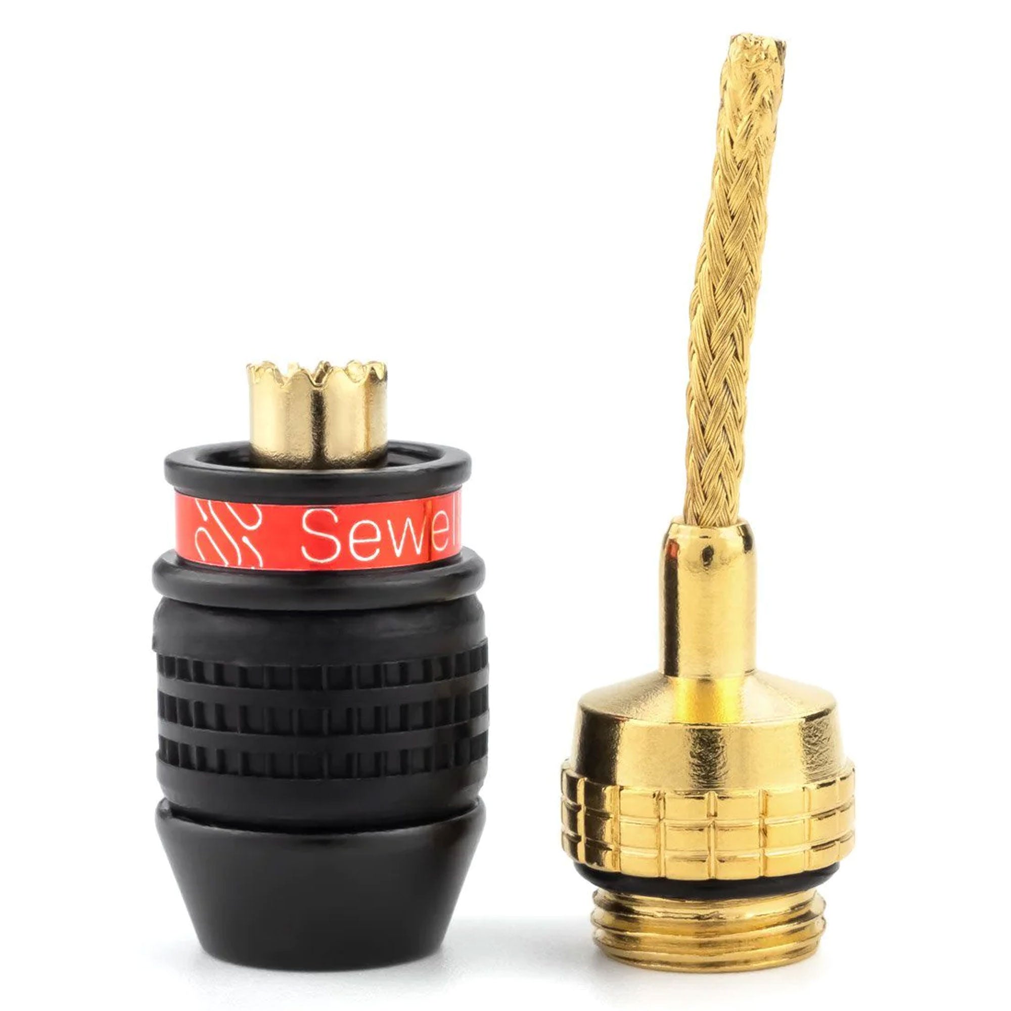 Sewell Deadbolt Gold Plated Compression Flex Pin Speaker Plugs (1 Red & 1 Black)