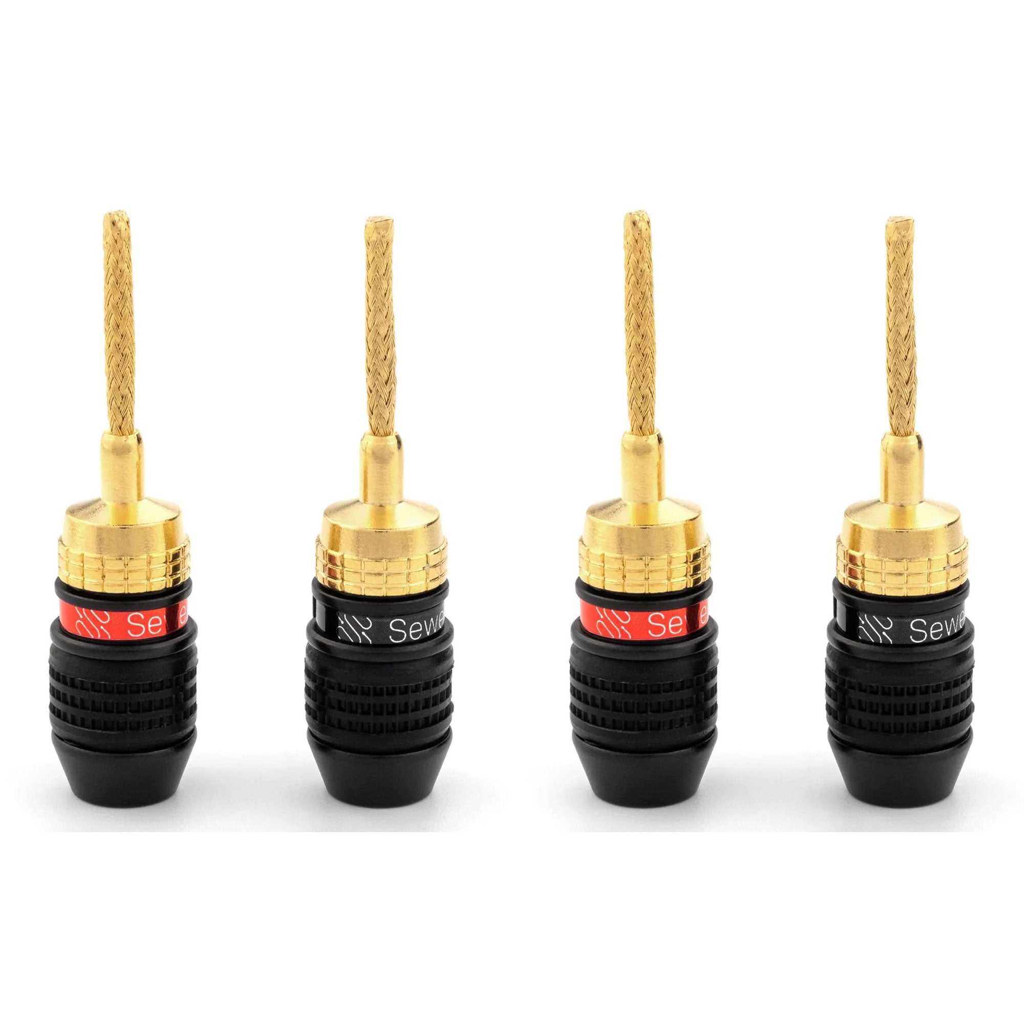 Sewell Deadbolt Gold Plated Compression Flex Pin Speaker Plugs Box of 12 Pairs (12 Red & 12 Black)