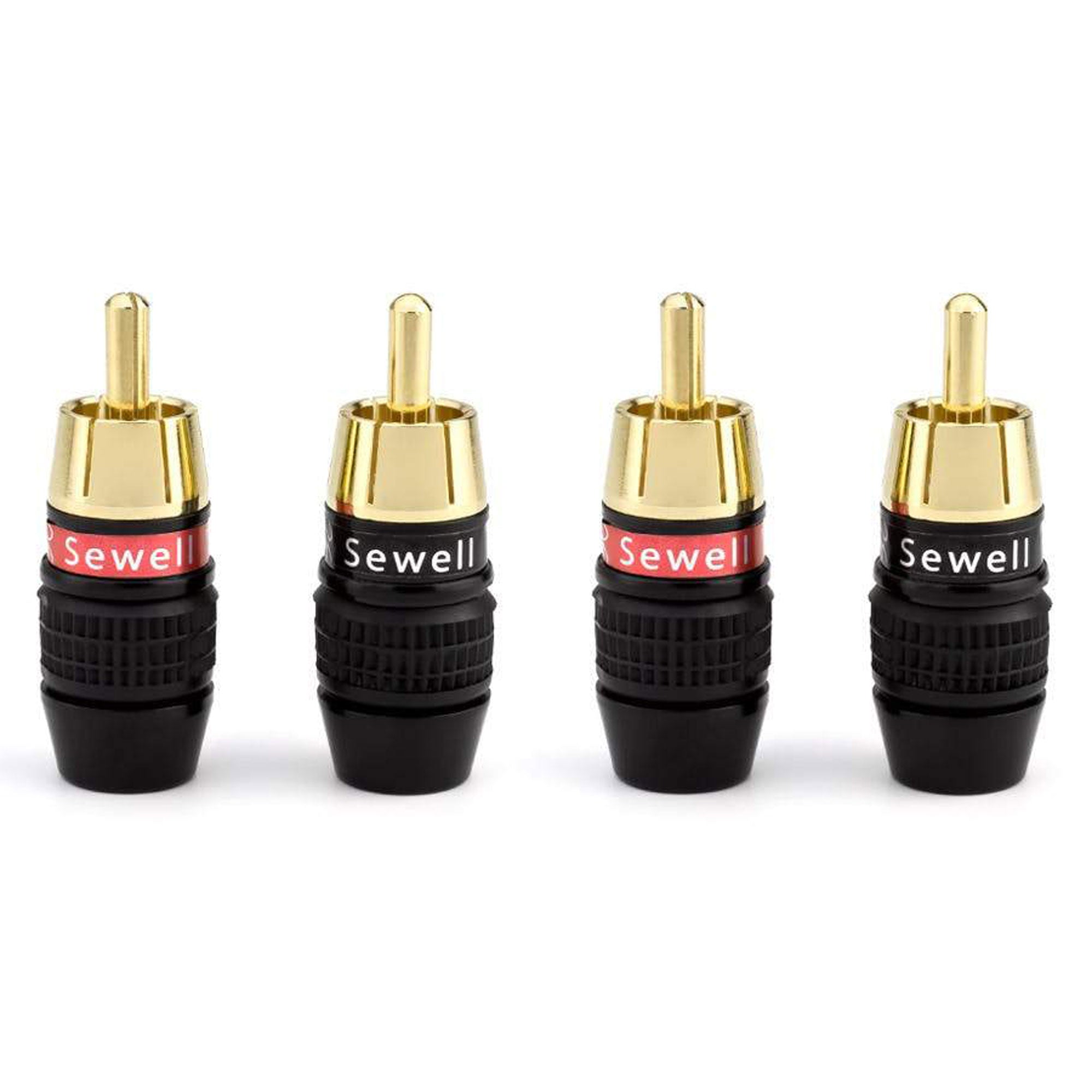 Sewell Deadbolt Gold Plated Compression RCA Plugs Box of 4 Pairs (4 Red & 4 Black)