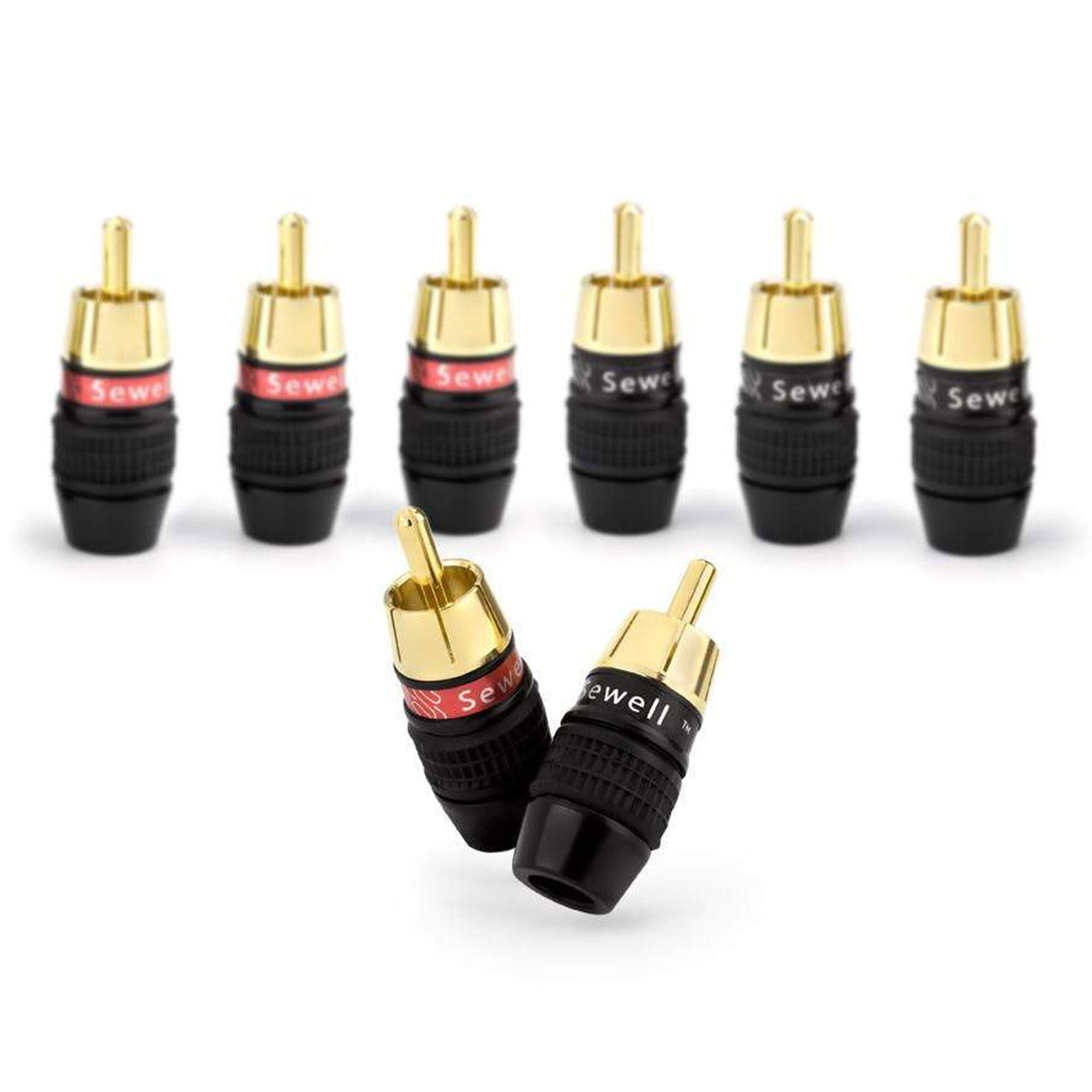 Sewell Deadbolt Gold Plated Compression RCA Plugs Box of 4 Pairs (4 Red & 4 Black)