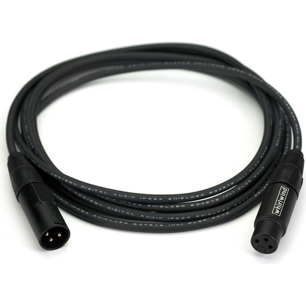 Whirlwind DKF03BK Black AES/EBU Gold XLR Male to Female Cable Made with Belden 1800F (3')