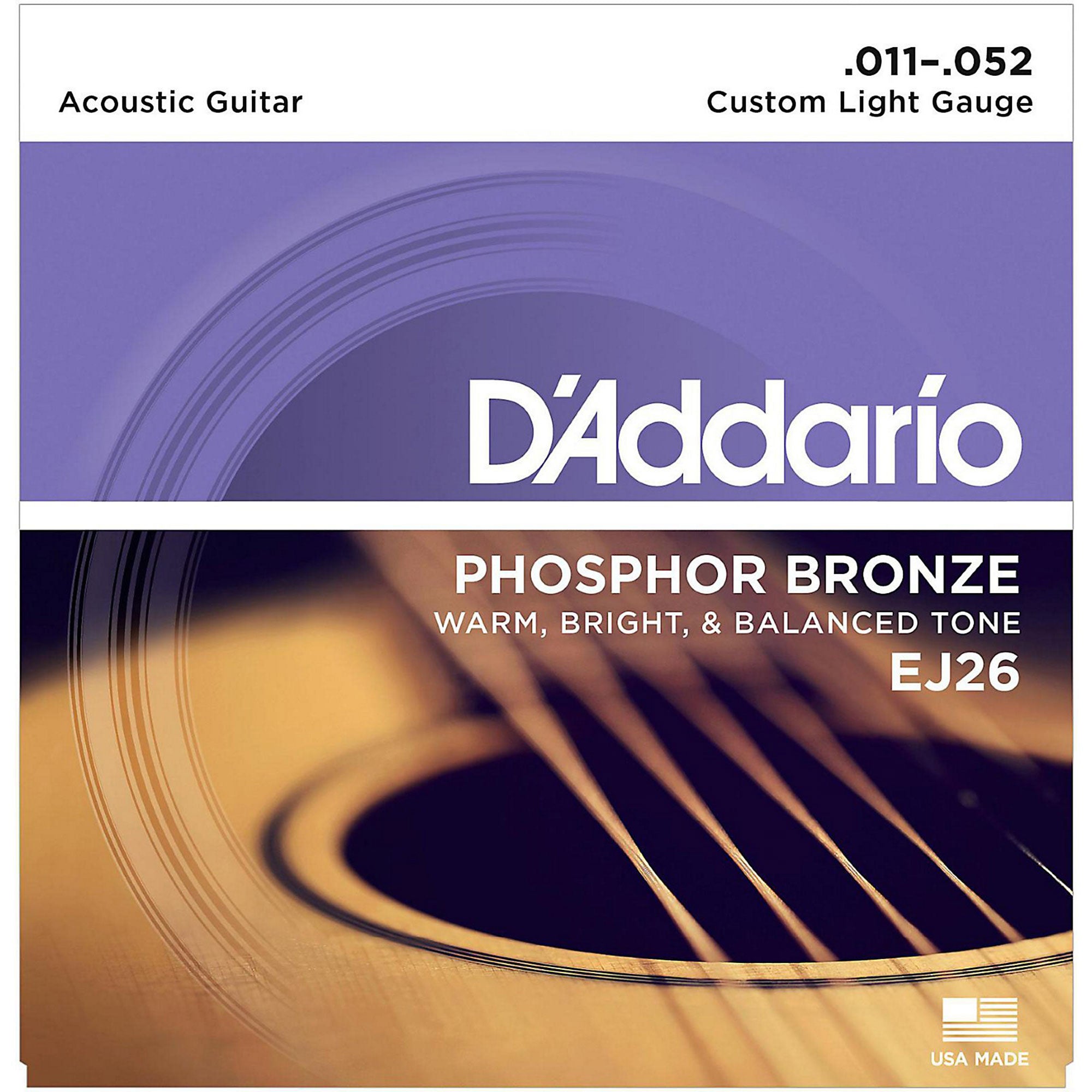 D'Addario EJ26 Phosphor Bronze Custom Light Acoustic Guitar Strings (11-52)