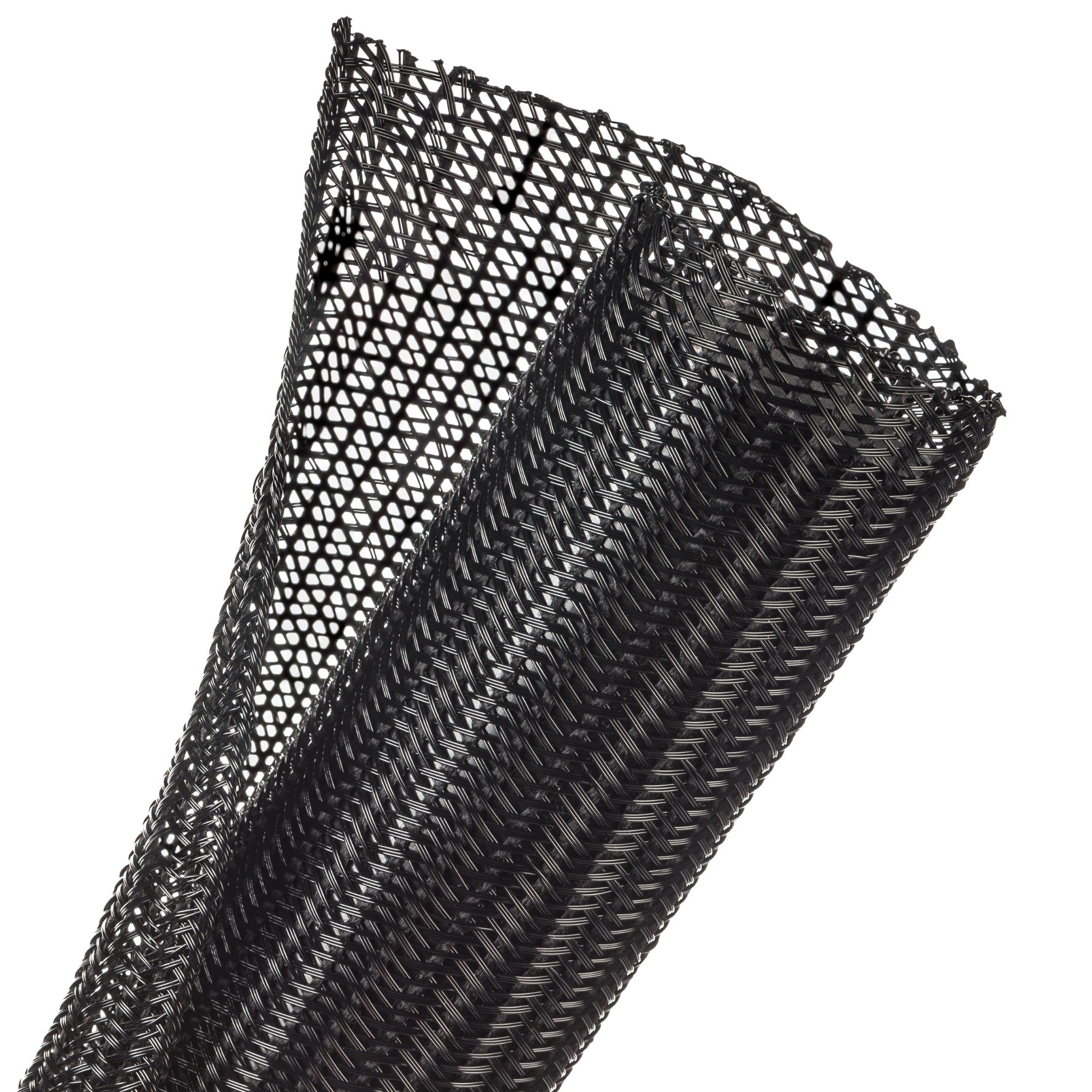 Techflex Flexo F6 Split, Semi-Rigid Braided Sleeving (2" Black, 50' Box)