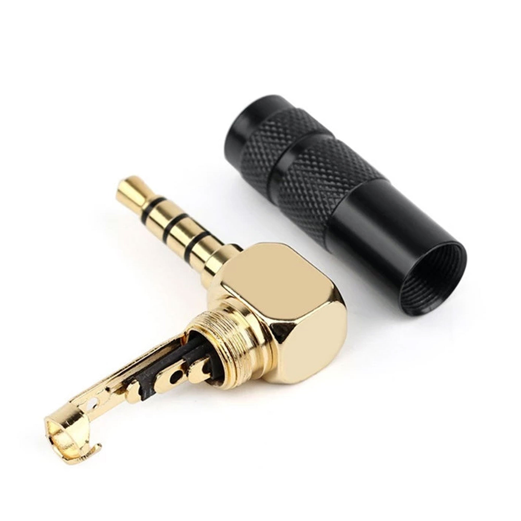 Performance Audio Gold Plated 3.5mm 4-Pole TRRS Male Headphone Connector (Black, Right-Angle)