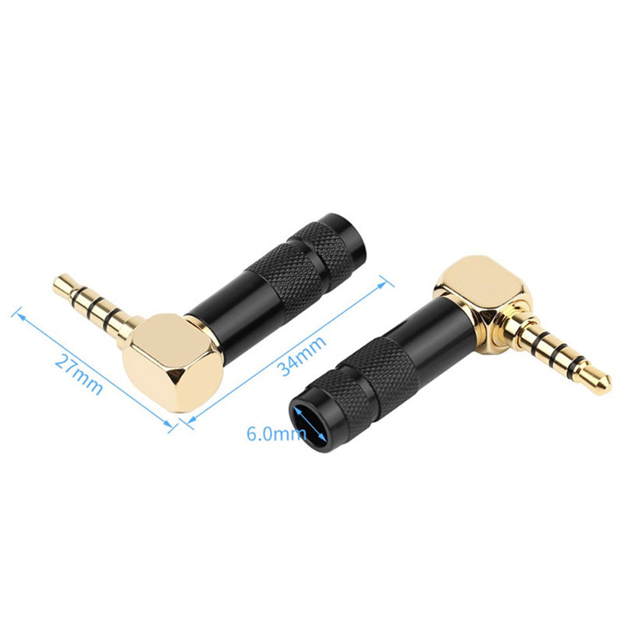 Performance Audio Gold Plated 3.5mm 4-Pole TRRS Male Headphone Connector (Black, Right-Angle)