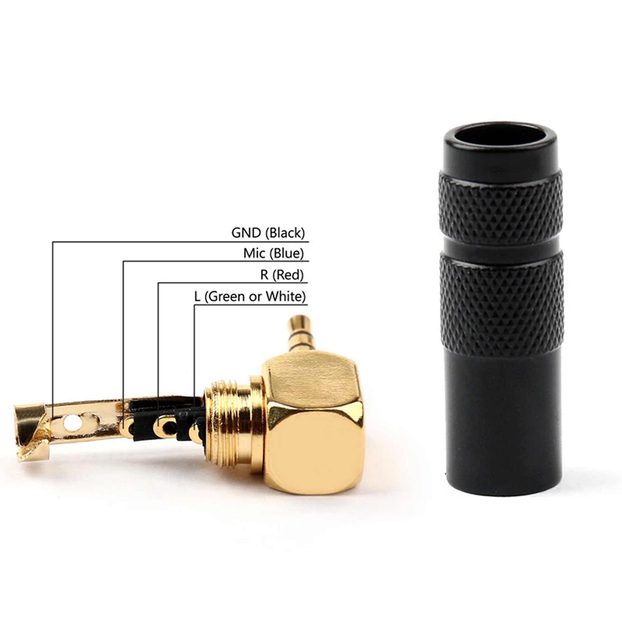 Performance Audio Gold Plated 3.5mm 4-Pole TRRS Male Headphone Connector (Black, Right-Angle)