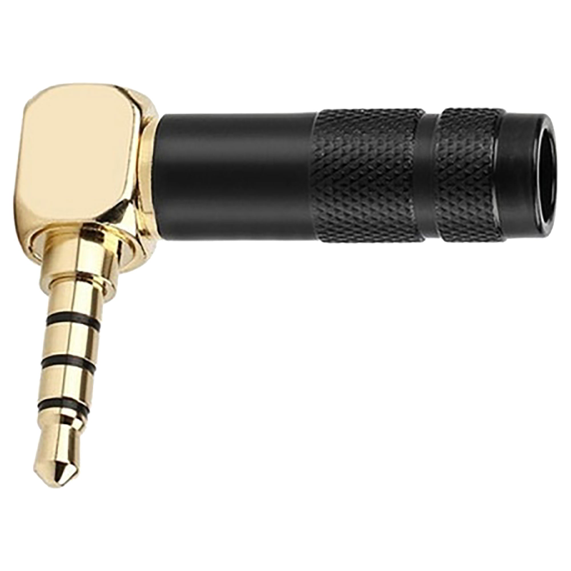 Performance Audio Gold Plated 3.5mm 4-Pole TRRS Male Headphone Connector (Black, Right-Angle)