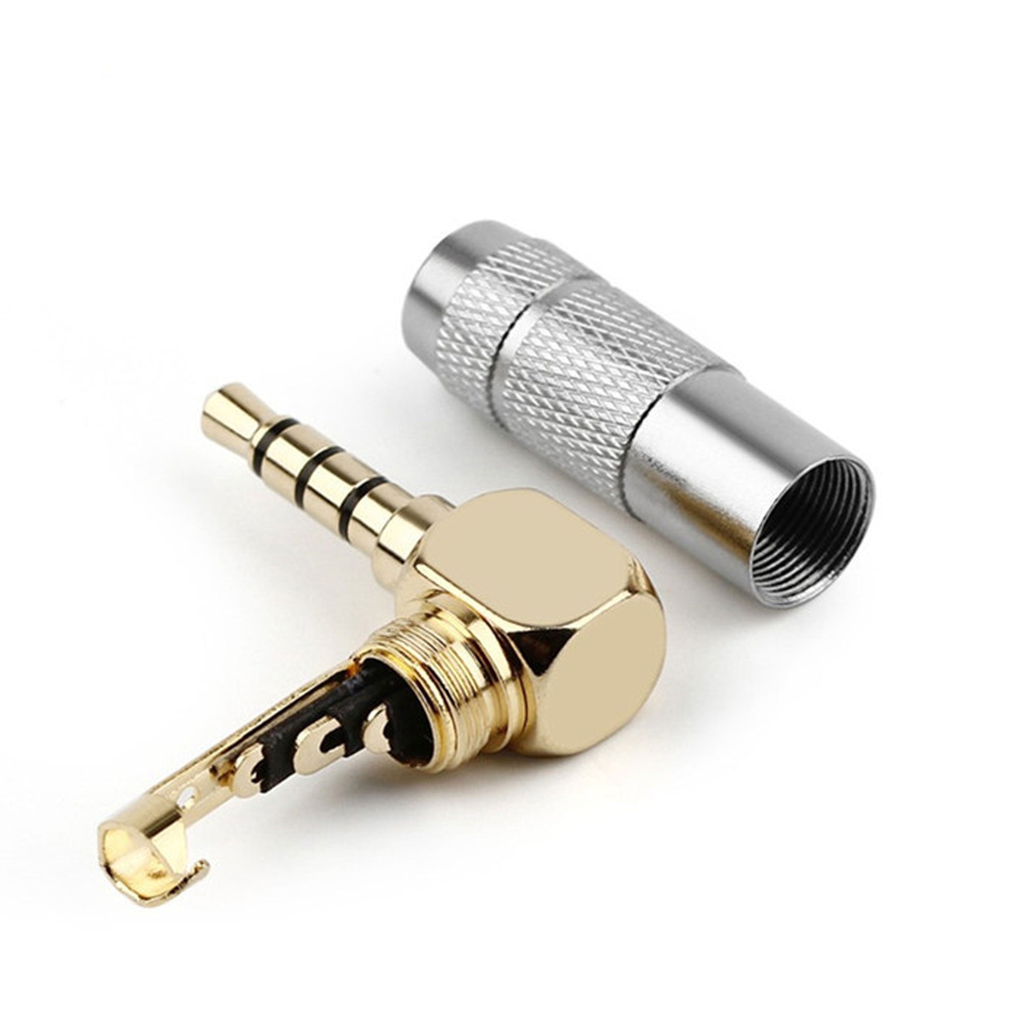 Performance Audio Gold Plated 3.5mm 4-Pole TRRS Male Headphone Connector (Silver, Right-Angle)