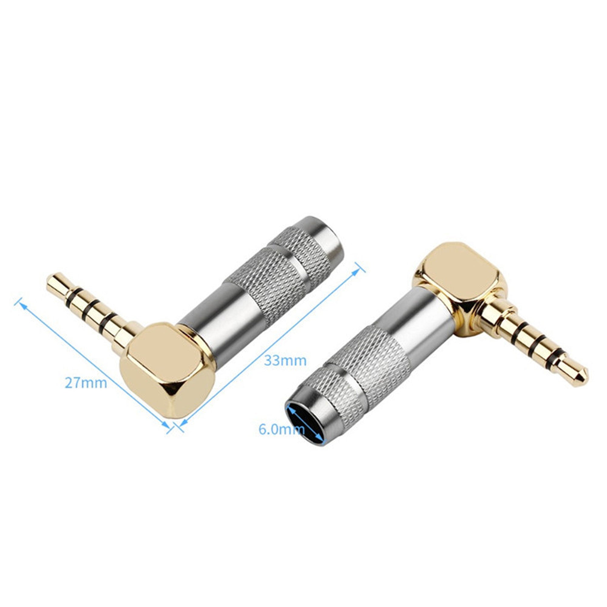 Performance Audio Gold Plated 3.5mm 4-Pole TRRS Male Headphone Connector (Silver, Right-Angle)