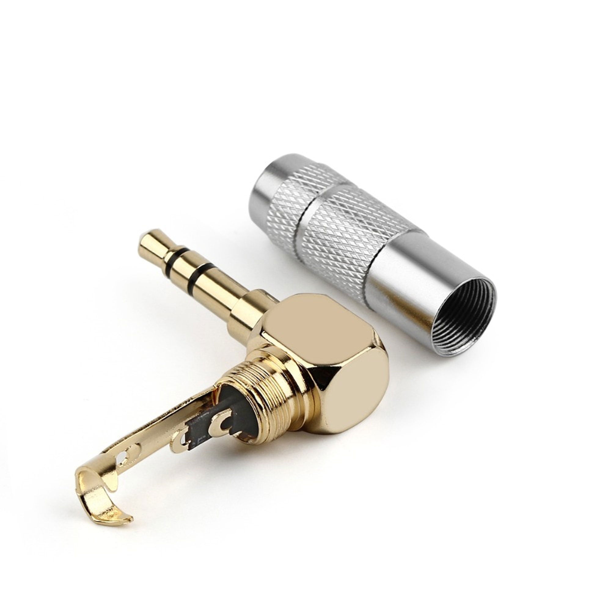 Performance Audio Gold Plated 3.5mm 3-Pole TRS Male Headphone Connector (Silver, Right-Angle)