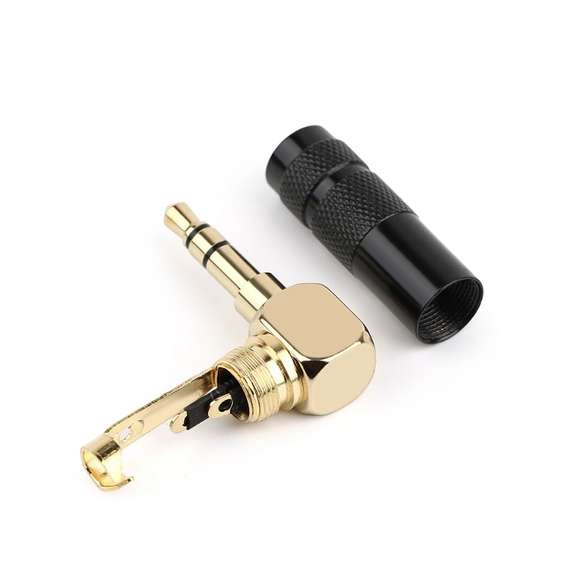 Performance Audio Gold Plated 3.5mm 3-Pole TRS Male Headphone Connector (Black, Right-Angle)