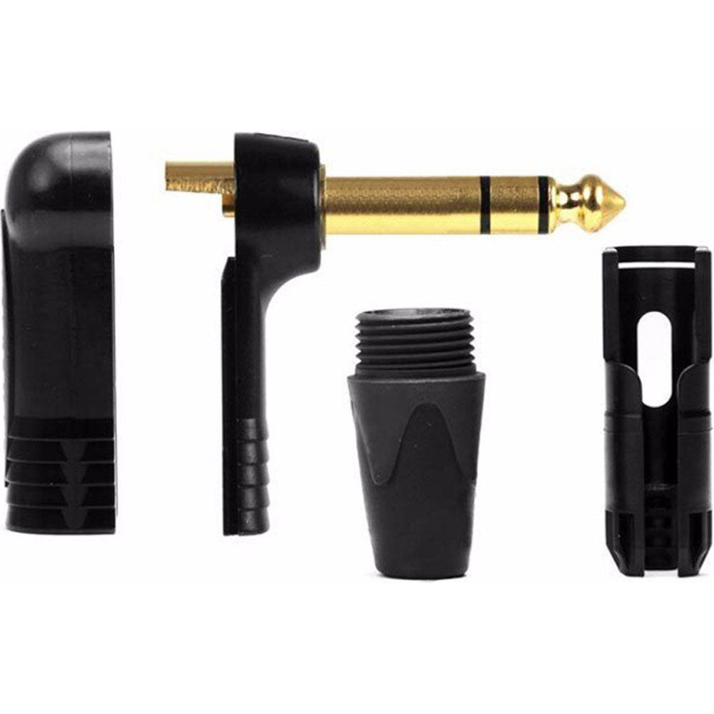 Neutrik NP3RX-B Professional Right-Angle 1/4" TRS Stereo Phone Plug (Black/Gold)