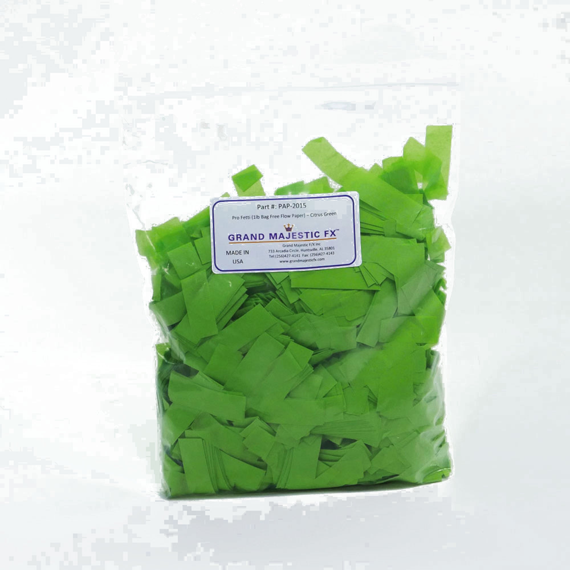 Grand Majestic FX Pro Fetti 10lb Bag of Free Flow Paper Confetti (Citrus Green)