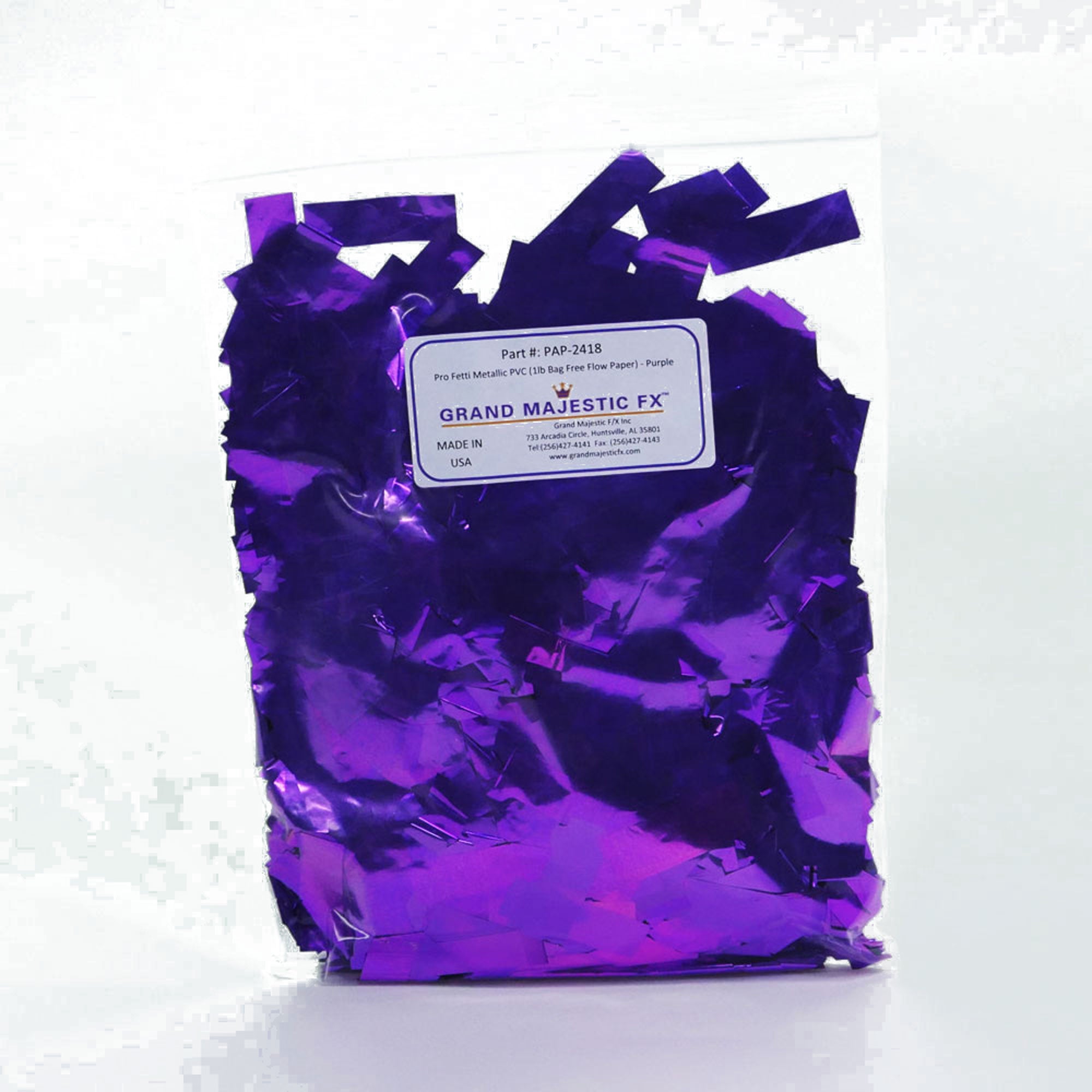 Grand Majestic FX Pro Fetti 1lb Bag of Free Flow Metallic PVC Mylar Confetti (Purple)