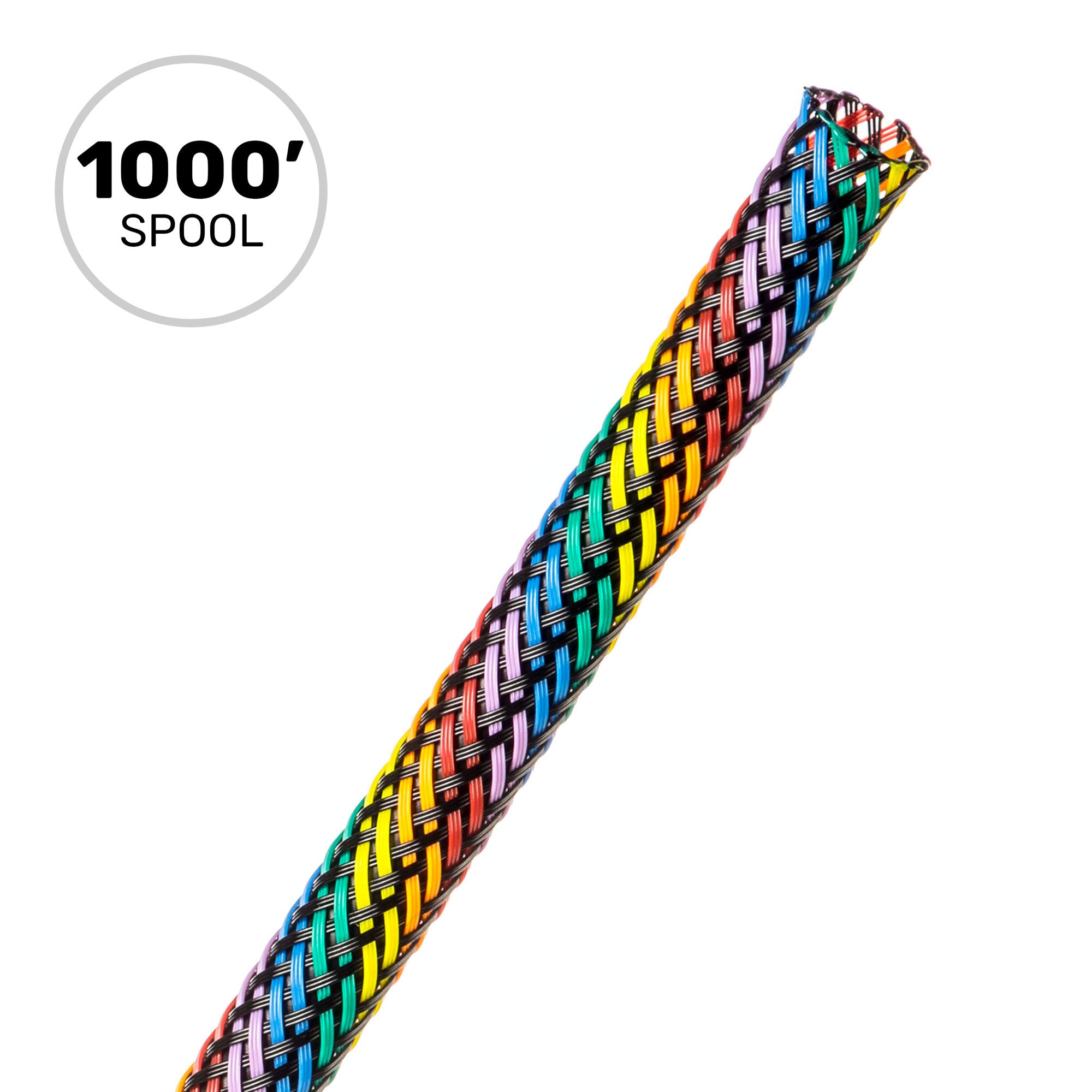 Techflex Flexo PET Expandable Braided Sleeving (1/4" Rainbow Black, 1000' Spool)