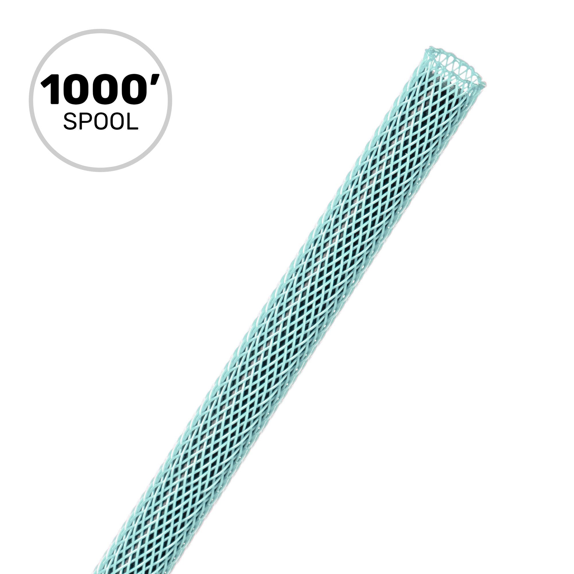 Techflex Flexo PET Expandable Braided Sleeving (1/4" Aqua Blue, 1000' Spool)