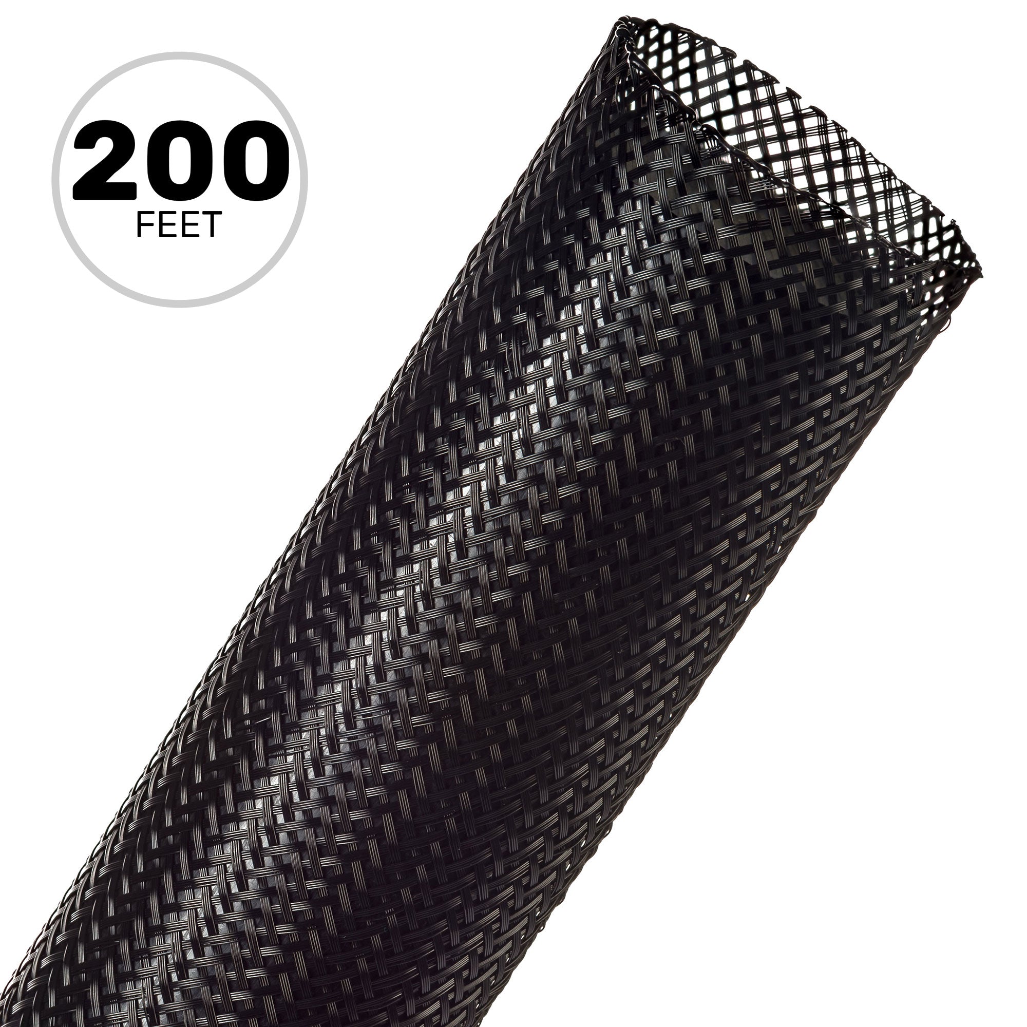 Techflex Flexo PET Expandable Braided Sleeving (1-1/2" Black, 200' Spool)