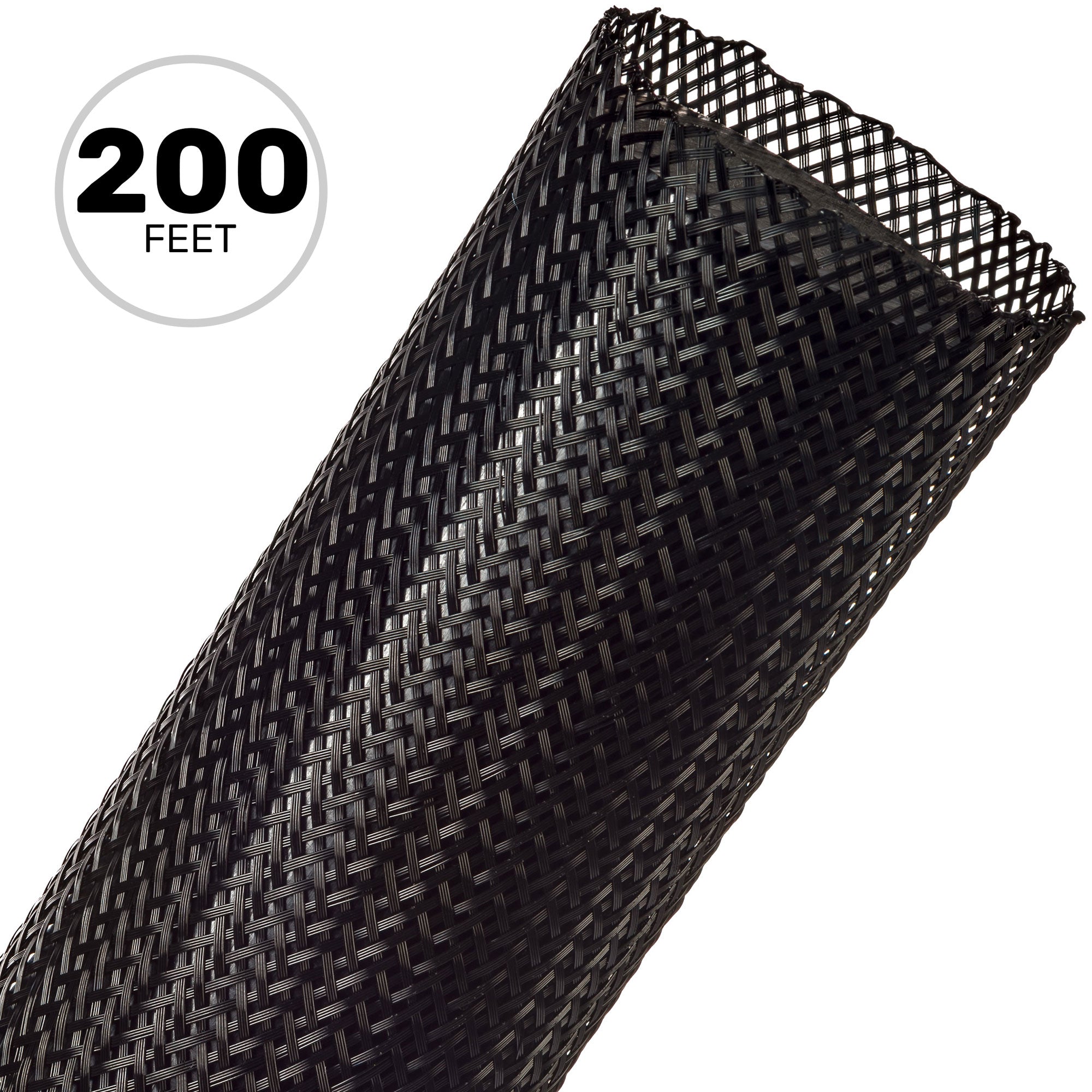 Techflex Flexo PET Expandable Braided Sleeving (1-3/4" Black, 200' Spool)