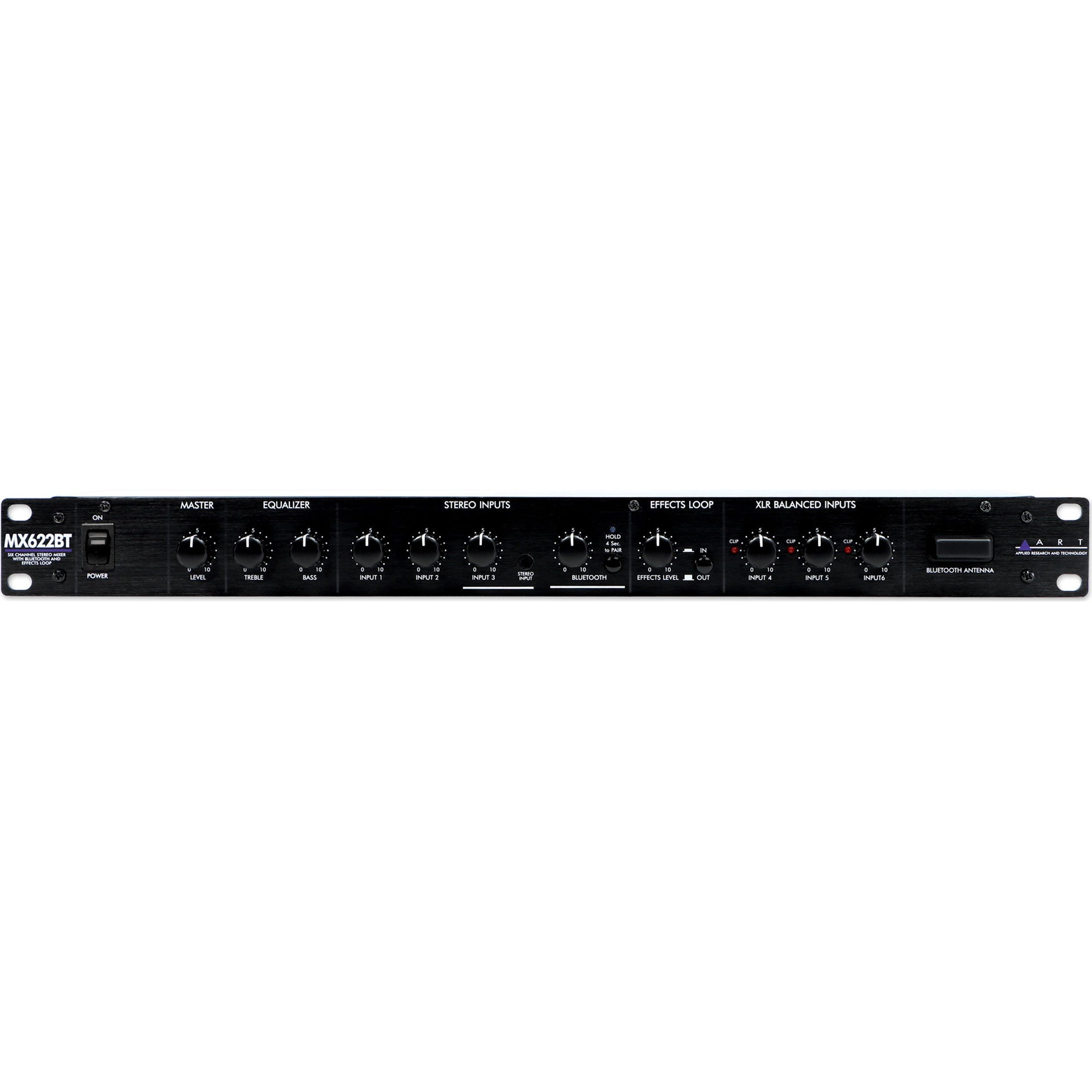 ART MX622BT Rackmount 6-Channel Stereo Mixer with Bluetooth, EQ, and Effects Loop