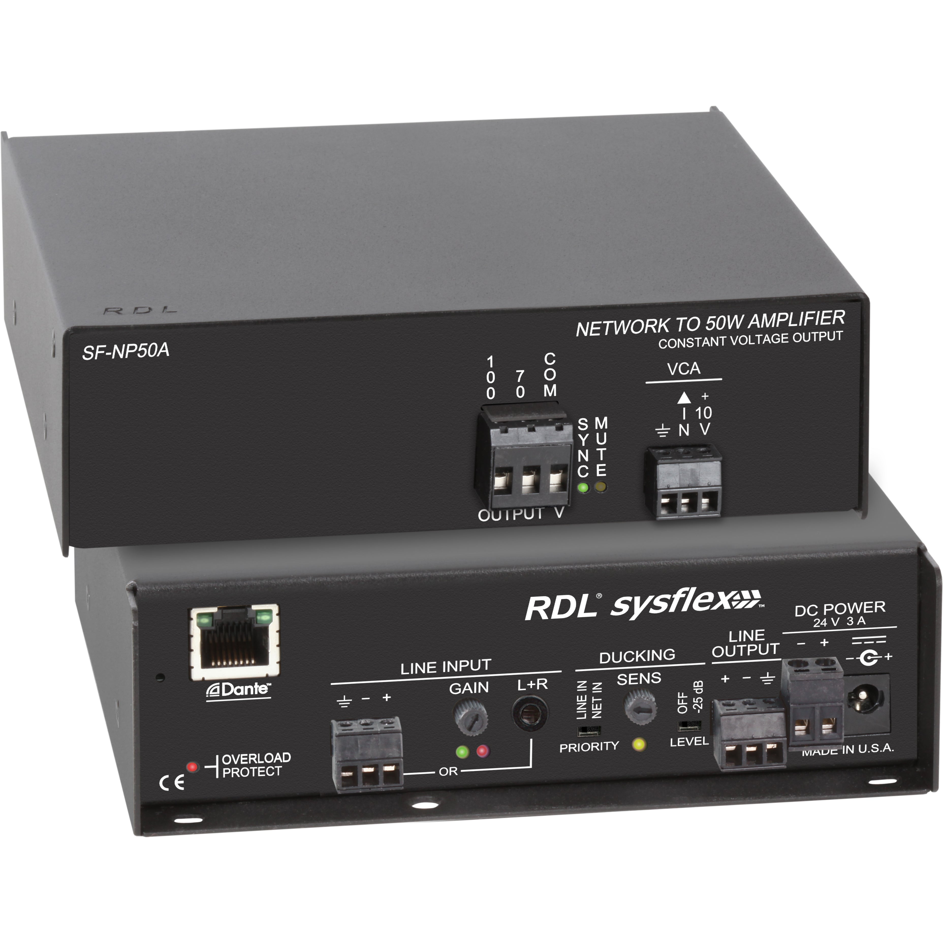 RDL SF-NP50A SysFlex Network to 50 W Mono Audio Amplifier (70V/100V)