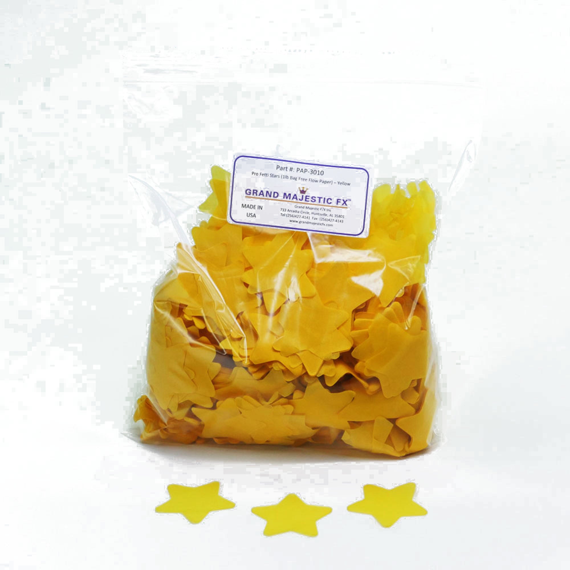 Grand Majestic FX Pro Fetti 1lb Bag of 2in Free Flow Stars Confetti (Yellow)