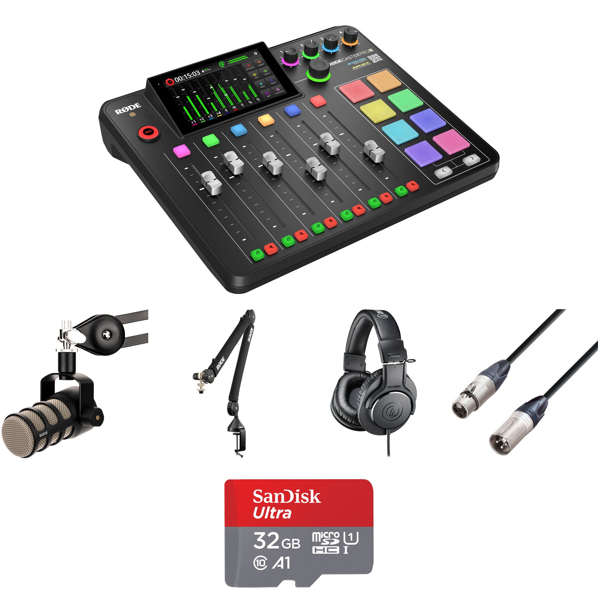 Rode RODECaster Pro II Ultimate 1-Person Podcasting Kit with PodMic, Broadcast Arm & Headphones