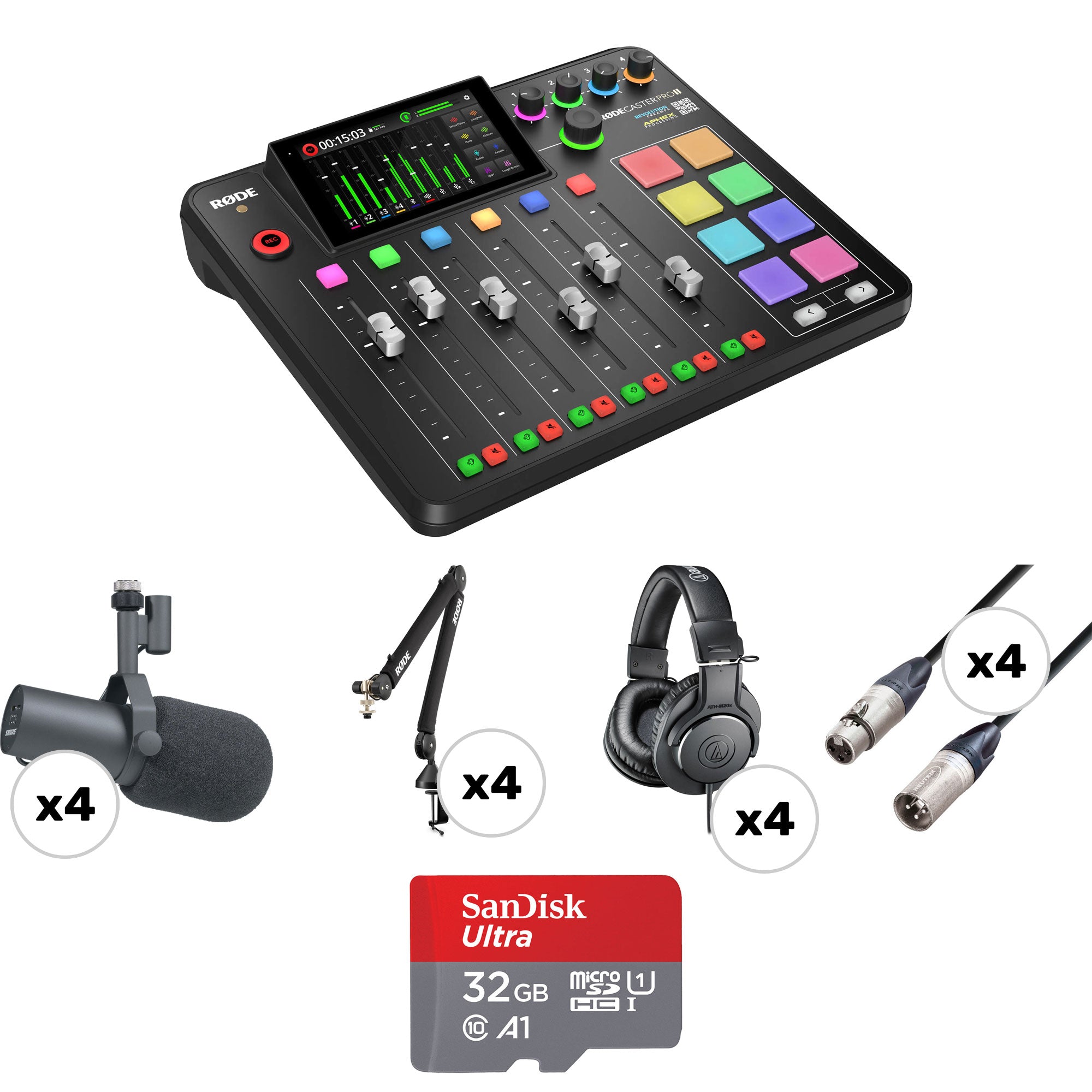 Rode RODECaster Pro II Ultimate 4-Person Podcasting Kit with SM7B Mics, Broadcast Arms & Headphones